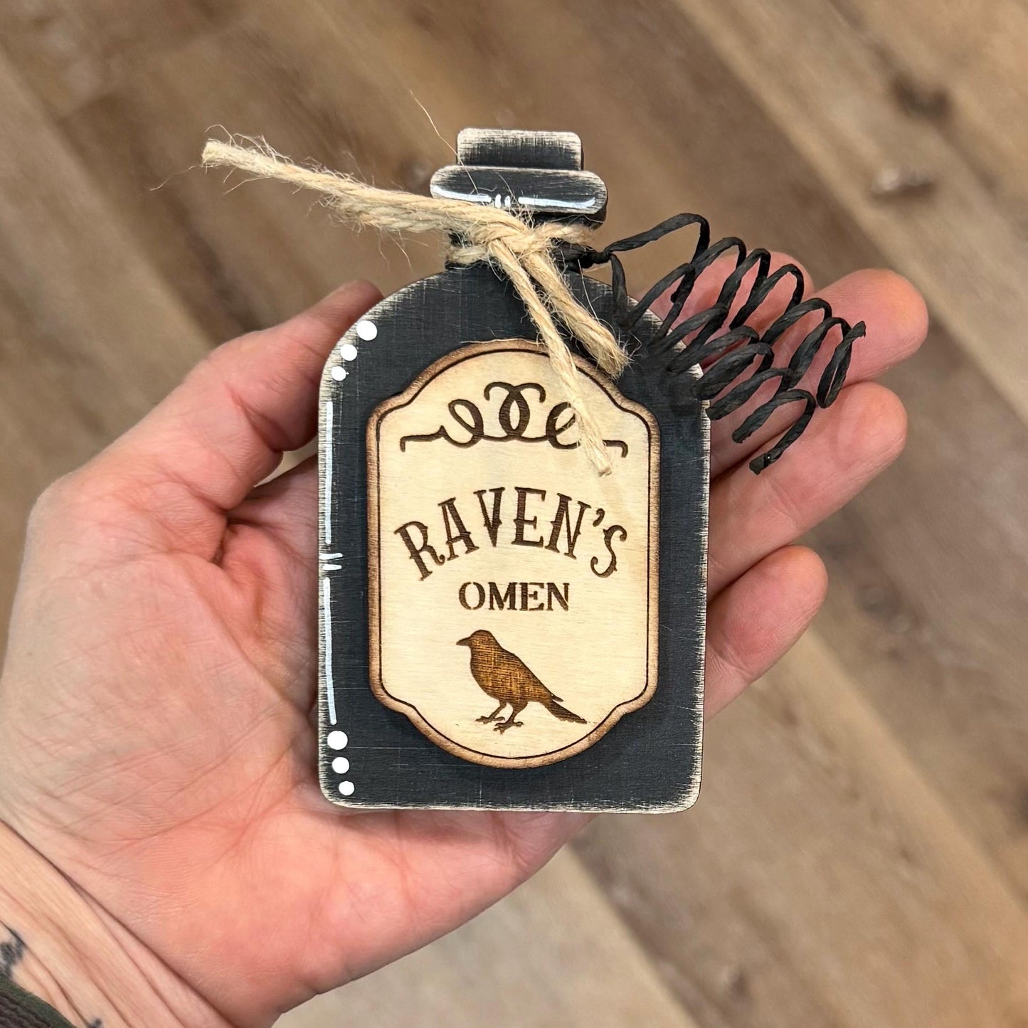 Poison Bottle Decor, Witch Curse Halloween Apothecary Set, Raven's Omen