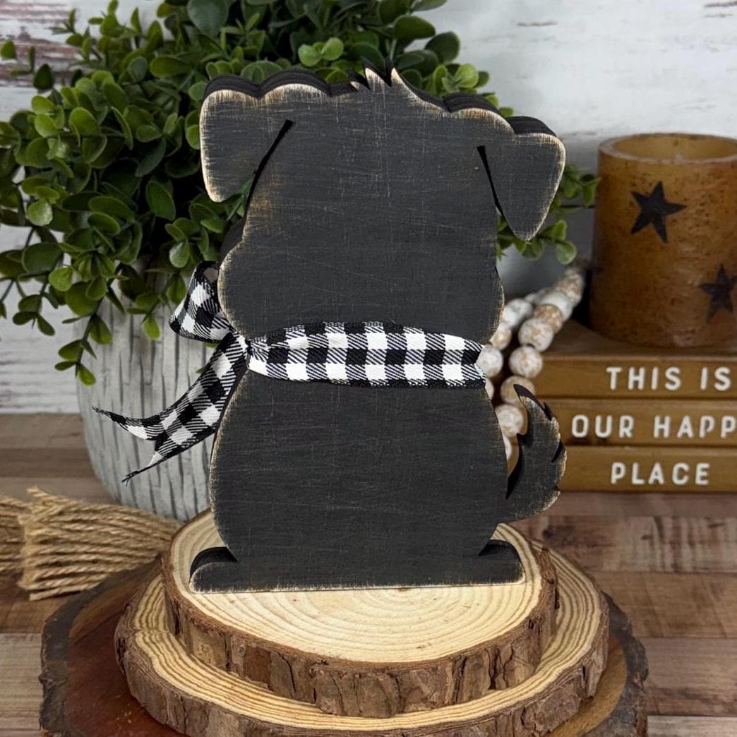 Adorable Hand Painted Wooden Brown Dog Shelf Sitter