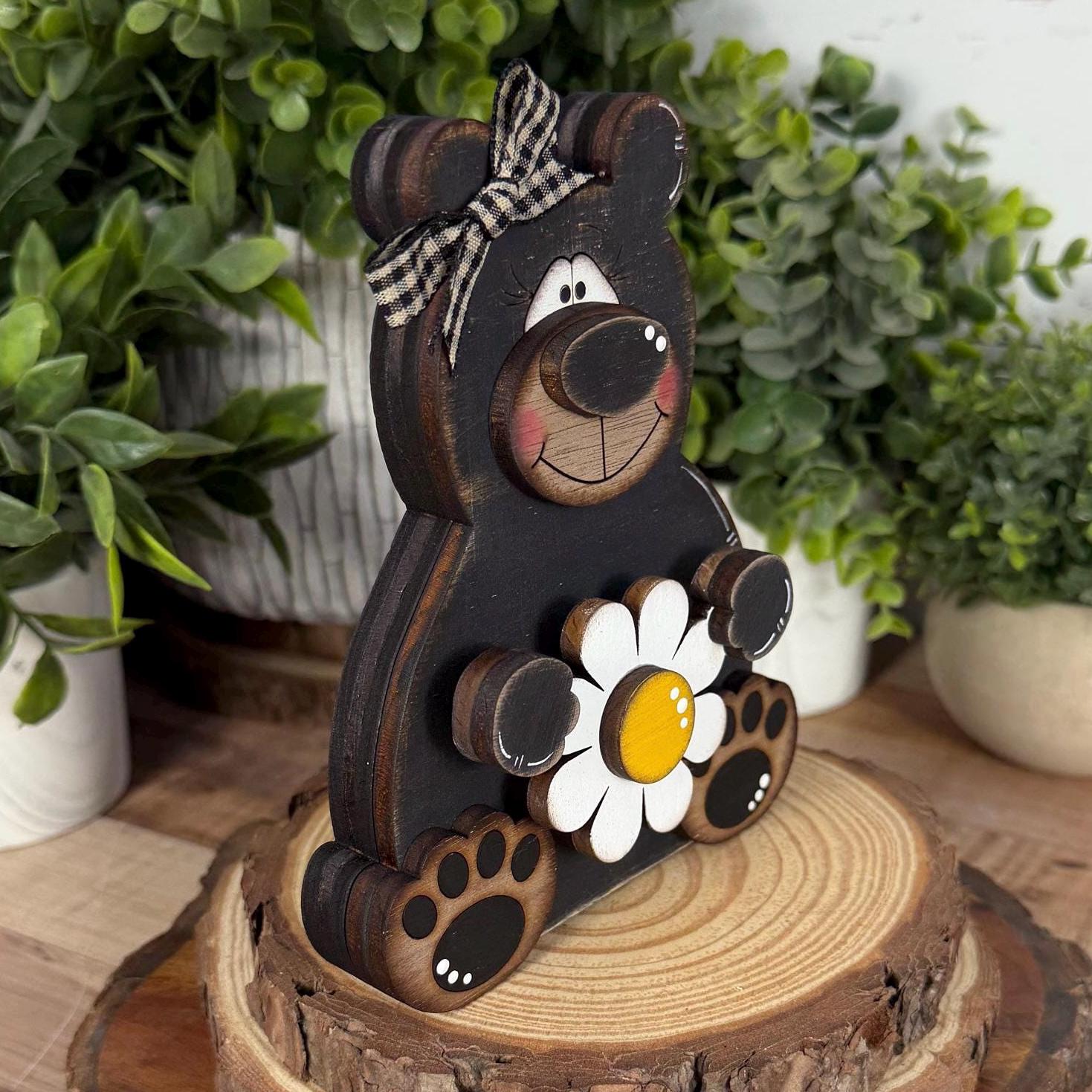 Interchangeable Black Bear Shelf Sitter, Wooden Bear Decor