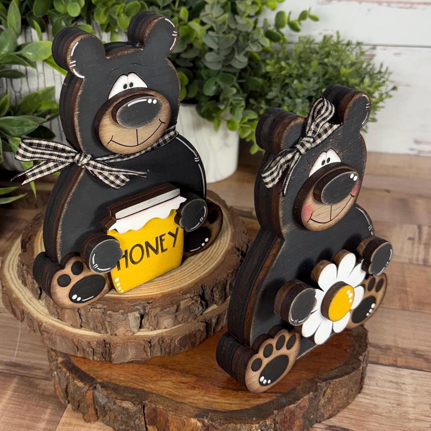 Interchangeable Black Bear Shelf Sitter, Wooden Bear Decor