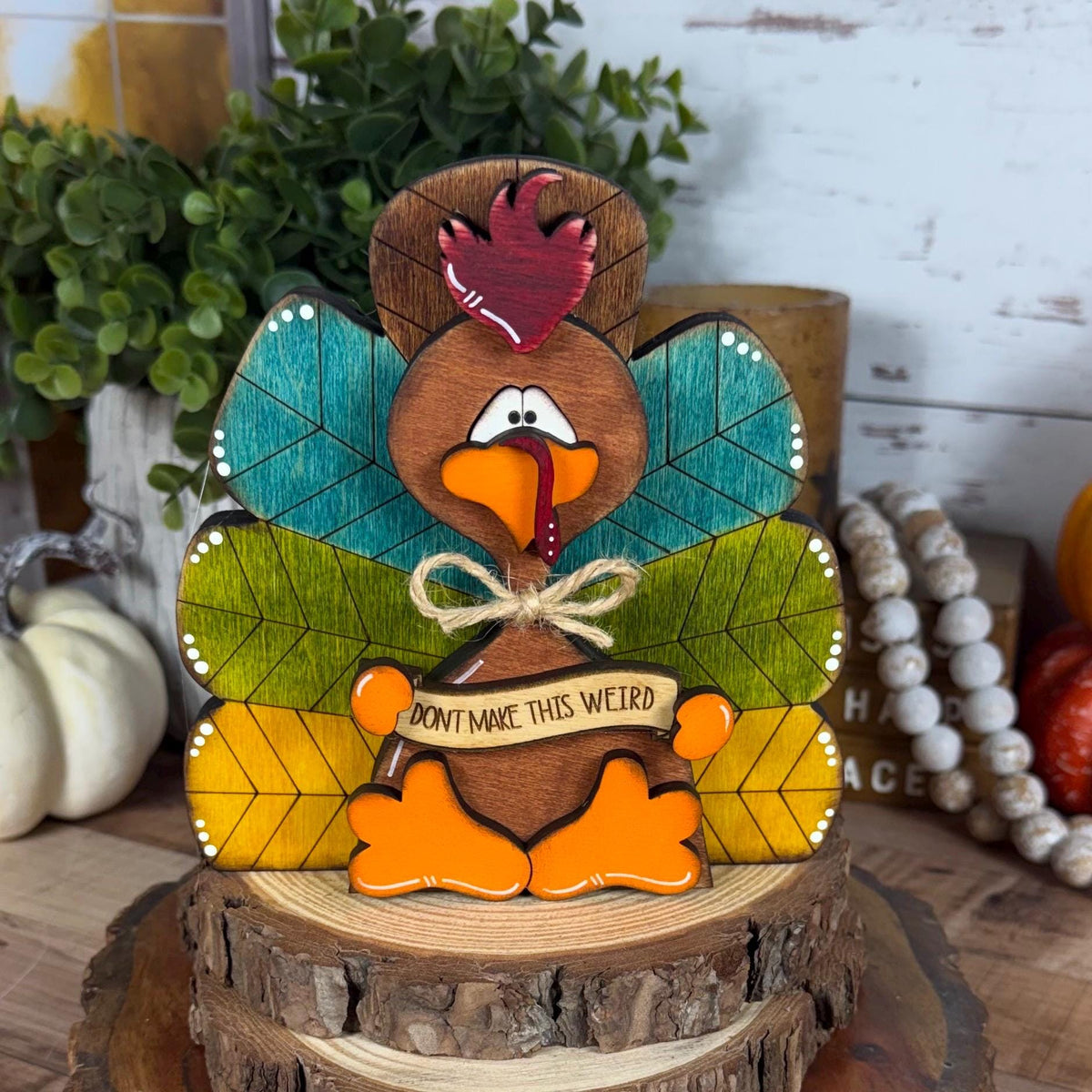 Chunky Rustic Wooden Turkey: Thanksgiving Shelf Sitter