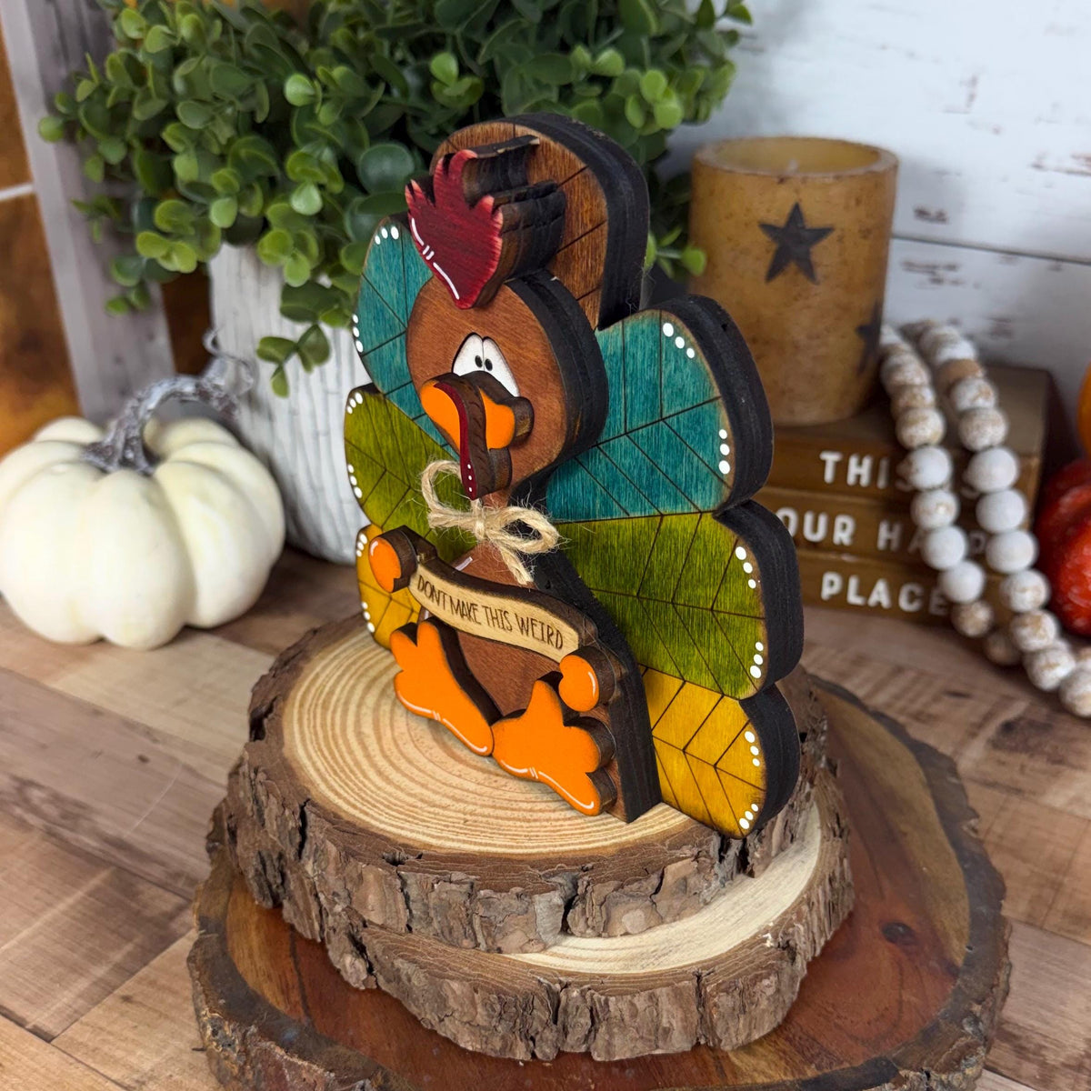 Chunky Rustic Wooden Turkey: Thanksgiving Shelf Sitter