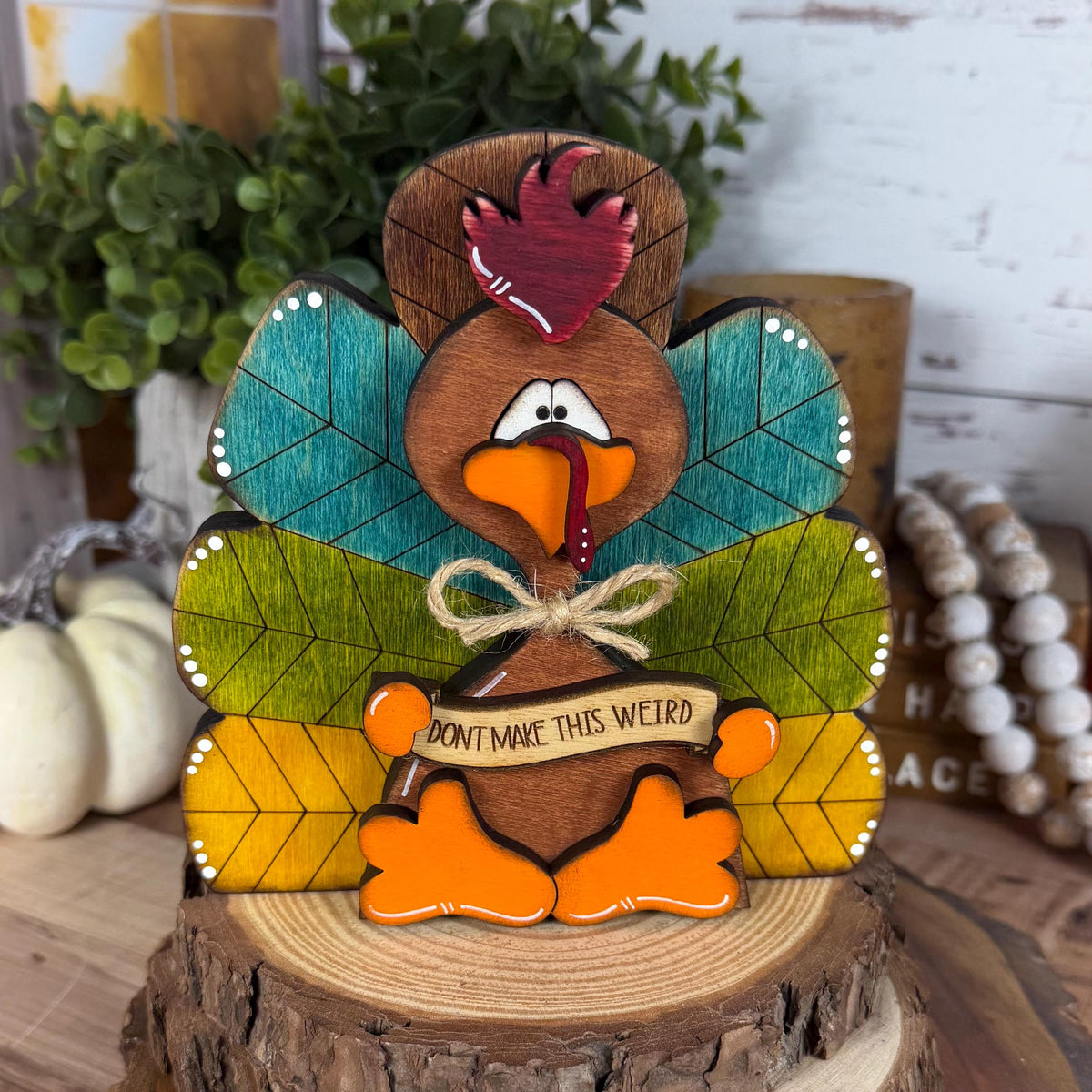 Chunky Rustic Wooden Turkey: Thanksgiving Shelf Sitter