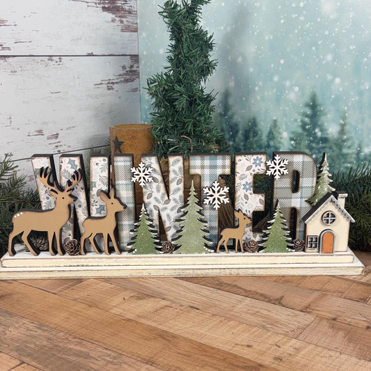 Winter Woodland Decor with Deer & Pine Trees | Rustic Cabin Cottage Mantel Decor