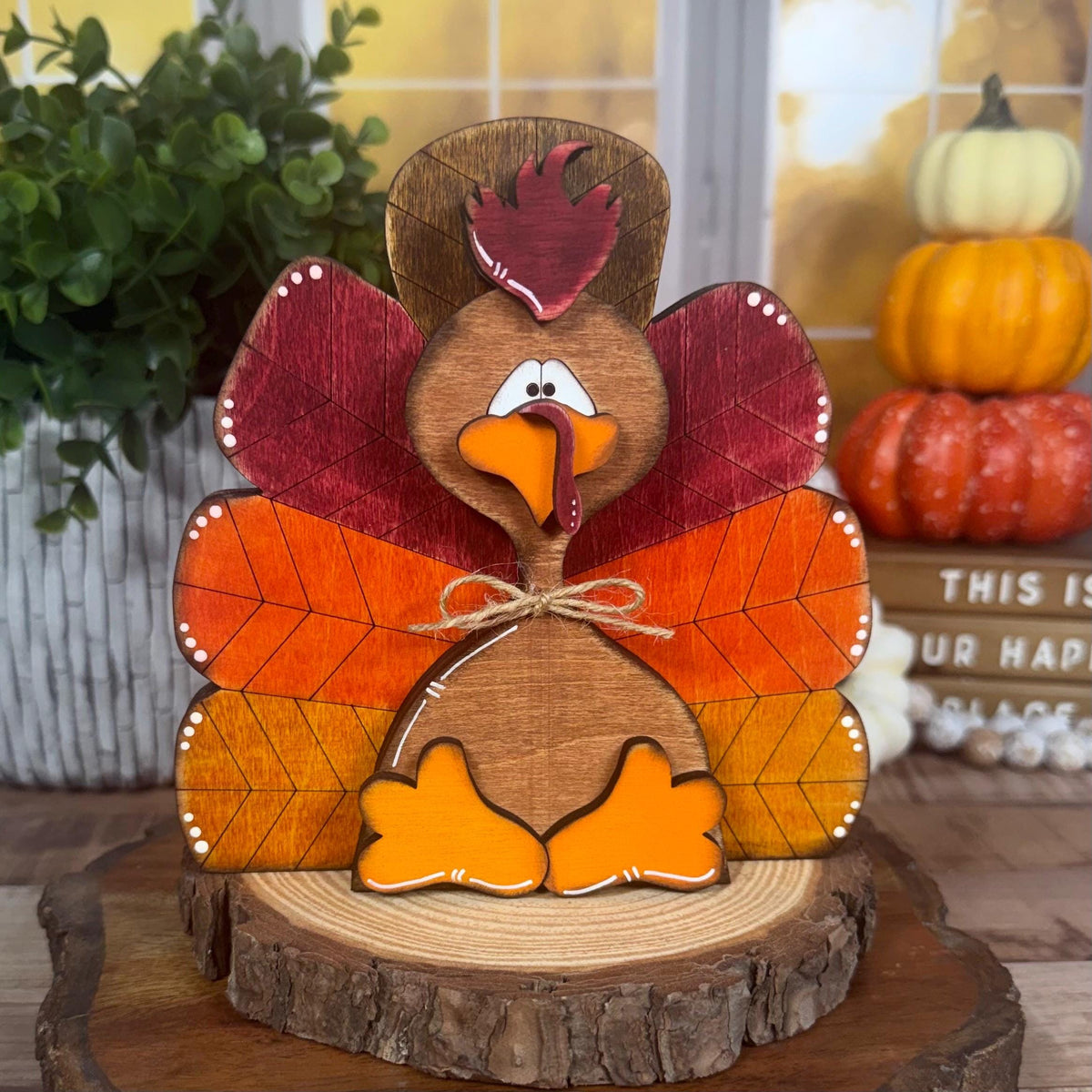 Chunky Rustic Wooden Turkey: Thanksgiving Shelf Sitter