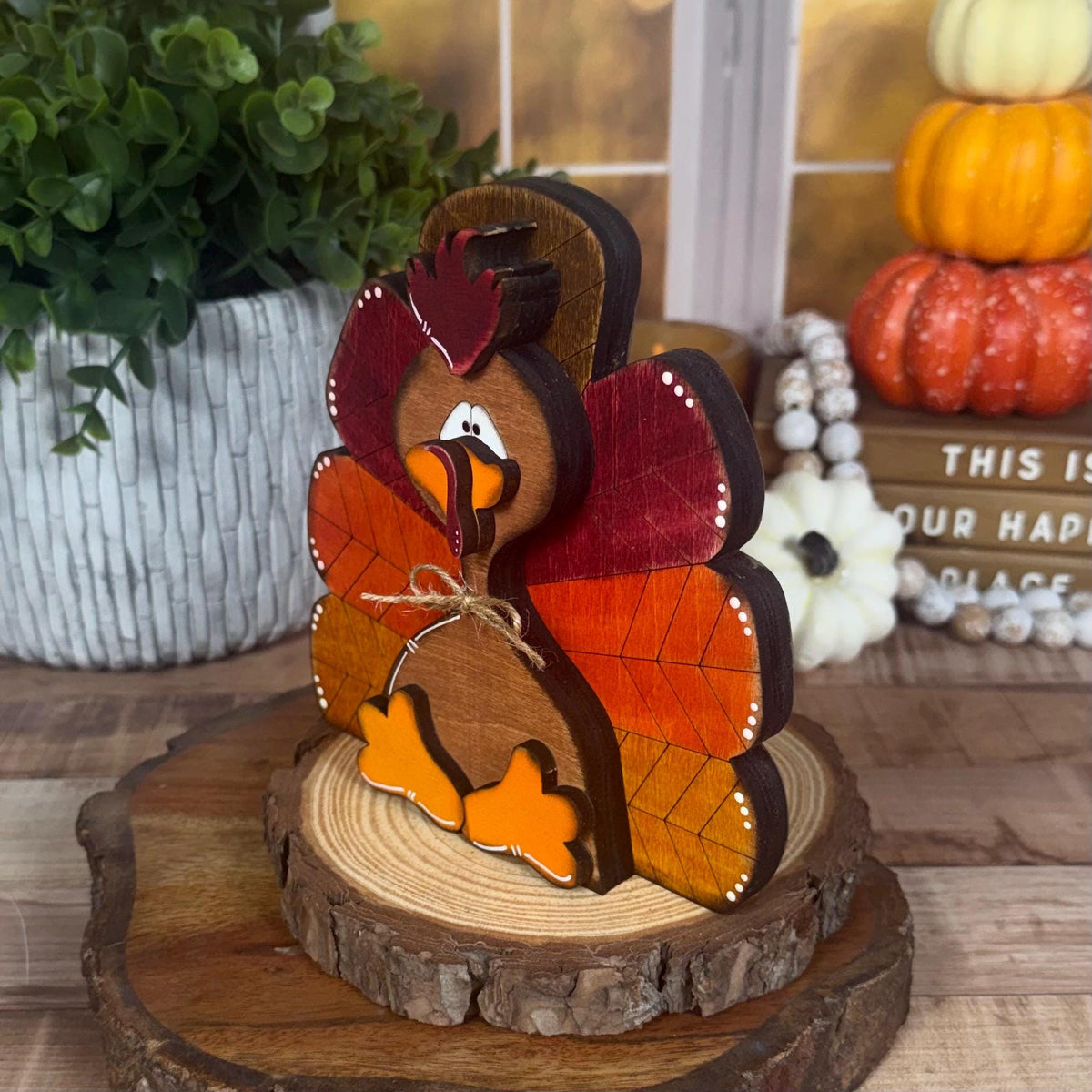 Chunky Rustic Wooden Turkey: Thanksgiving Shelf Sitter