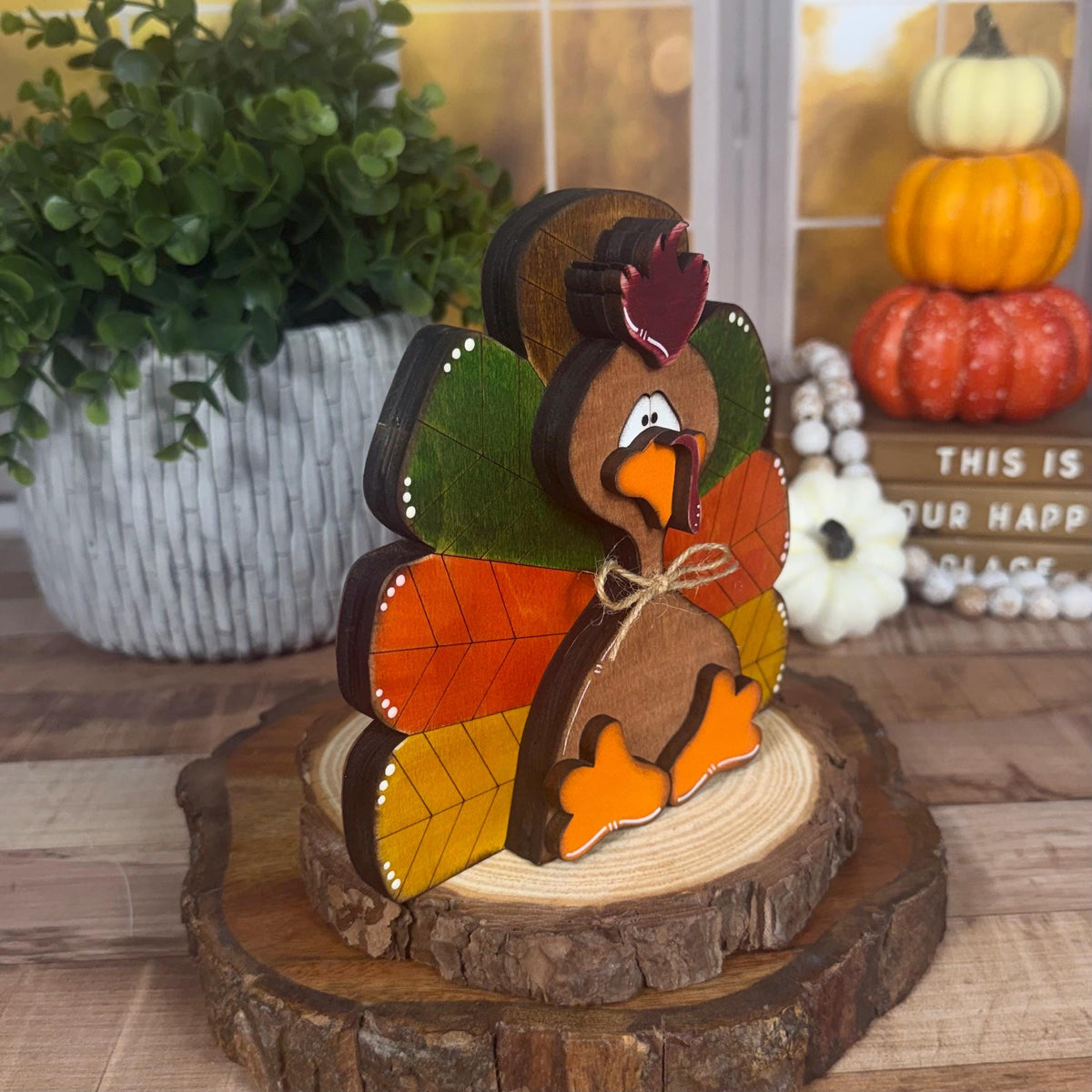Chunky Rustic Wooden Turkey: Thanksgiving Shelf Sitter