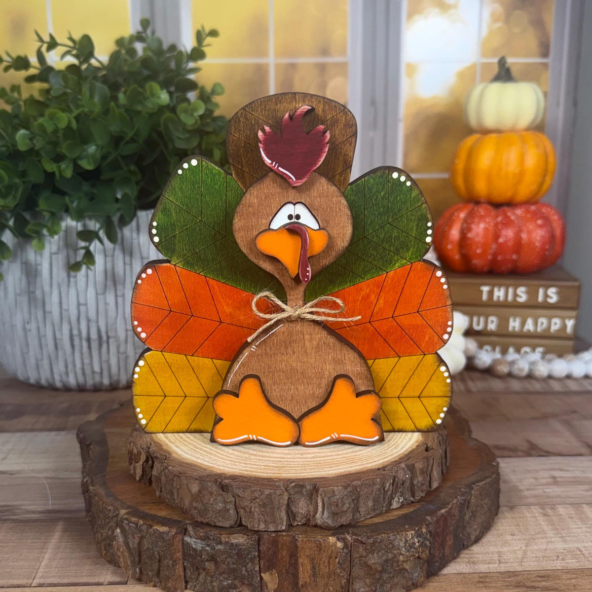 Chunky Rustic Wooden Turkey: Thanksgiving Shelf Sitter