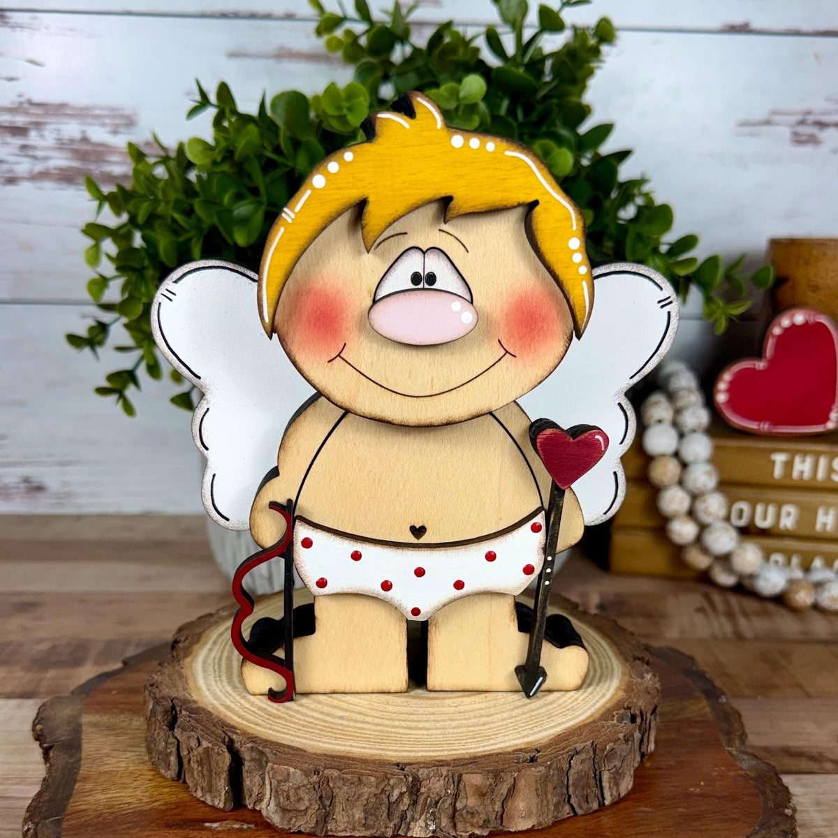 Wooden Cupid Shelf Sitter – Whimsical Valentine’s Day Decor