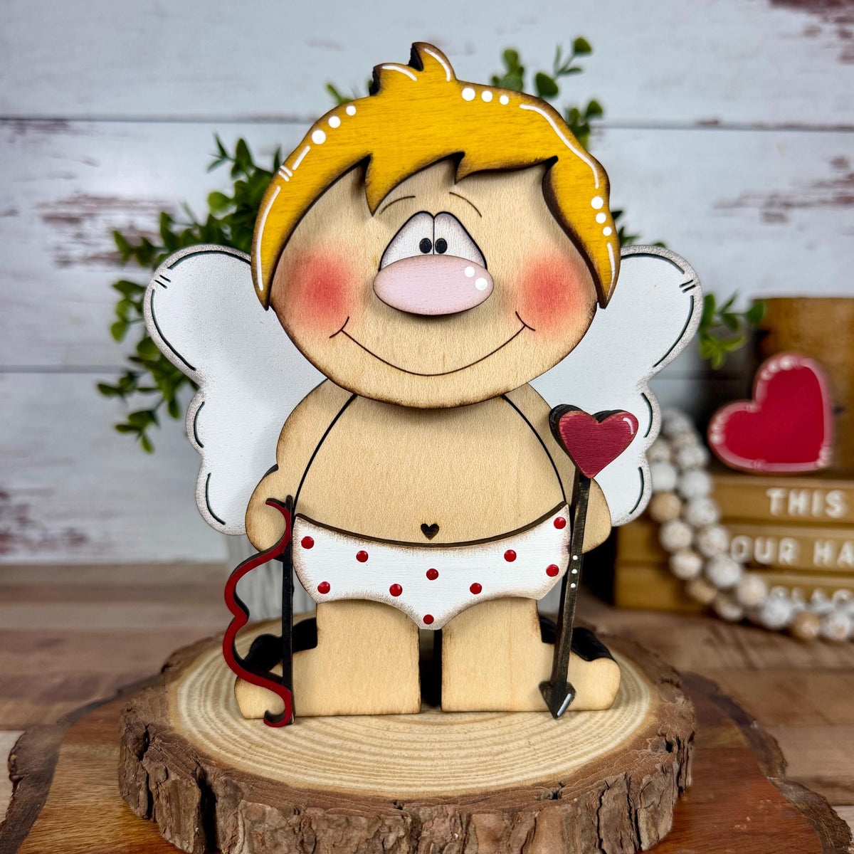 Wooden Cupid Shelf Sitter – Whimsical Valentine’s Day Decor