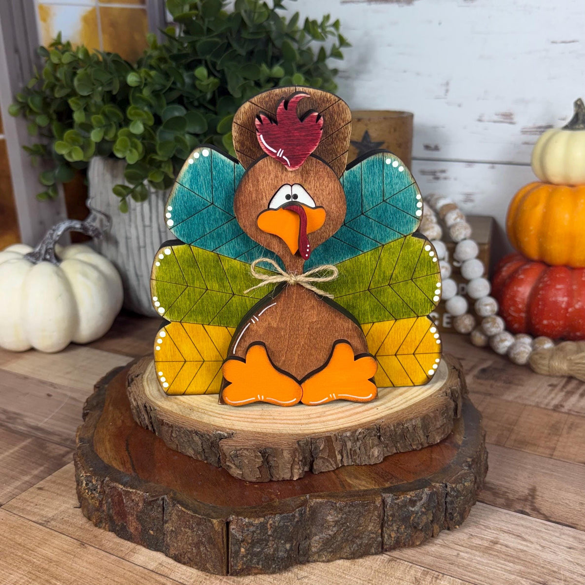 Personalizable Chunky Rustic Wooden Turkey: Thanksgiving Shelf Sitter