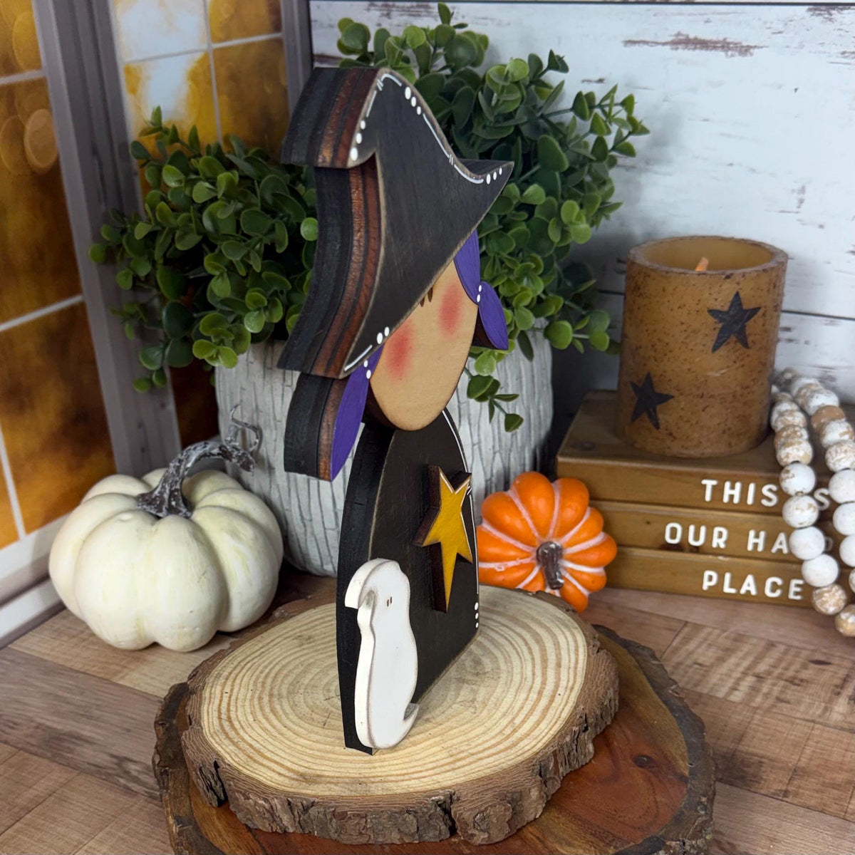 Not-So-Spooky Wood Witch Farmhouse Halloween Décor, Rustic Charm, Primitive Style