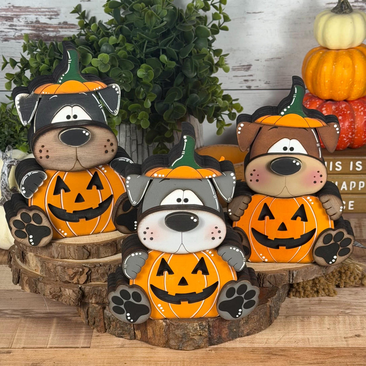 Halloween Dog Shelf Sitter in Pumpkin Costume, Dog Lover Gift
