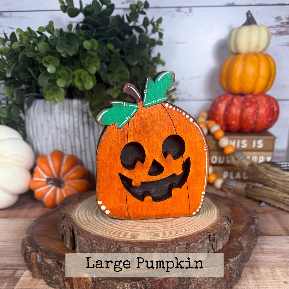 Jack-o’-Lantern Shelf Sitters, Wooden Halloween Pumpkin Decor