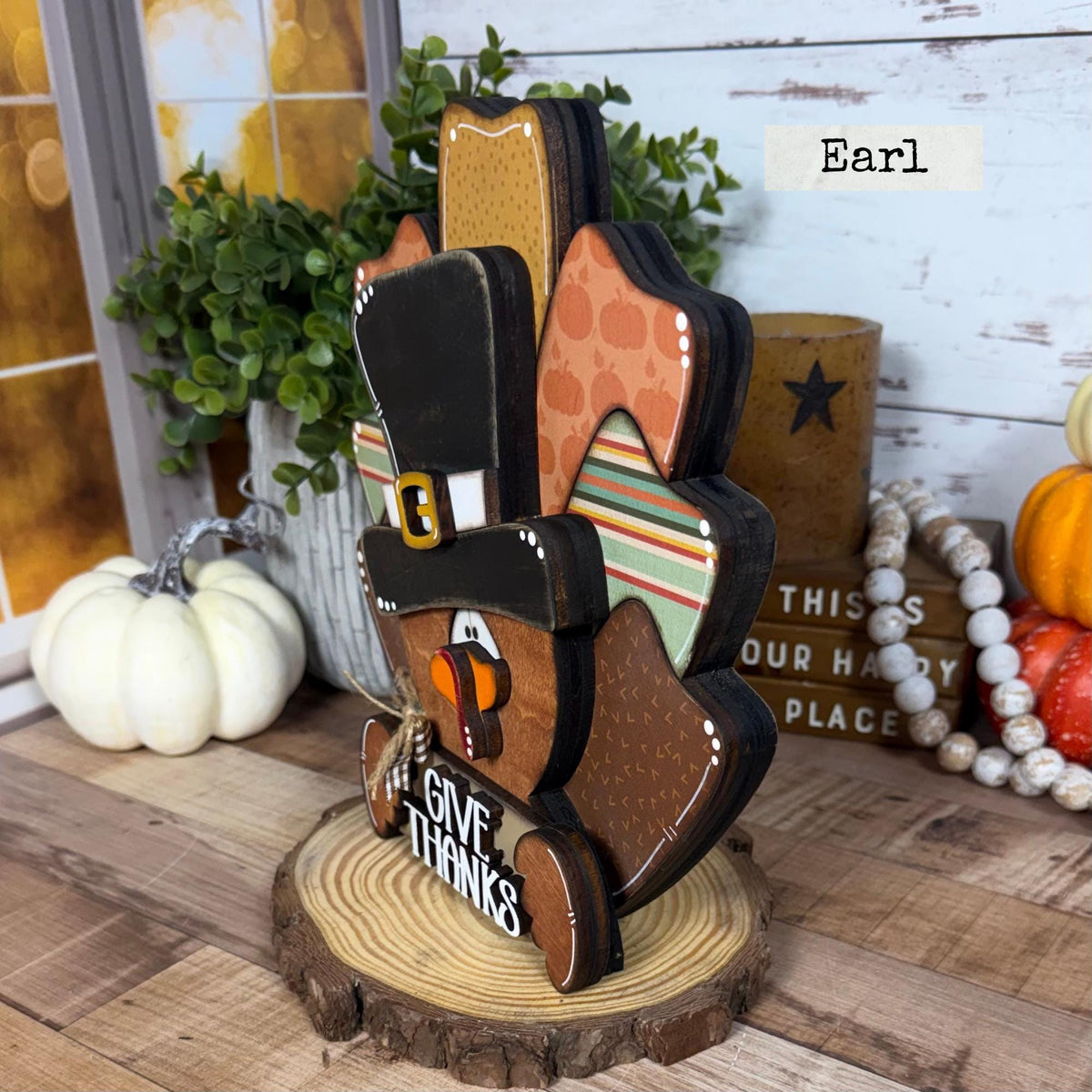 Handmade Wooden Thanksgiving Turkey With Give Thanks Sign