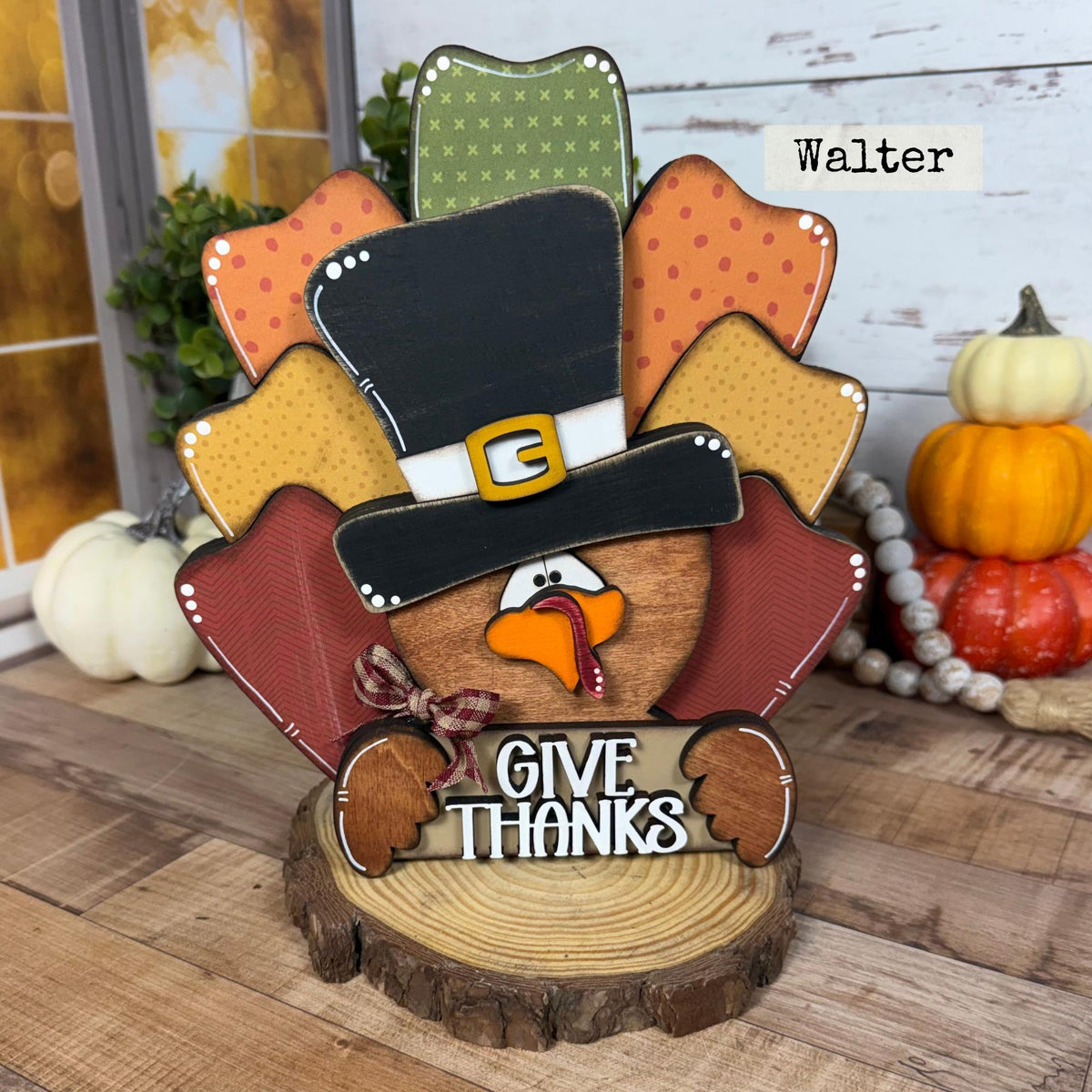 Handmade Wooden Thanksgiving Turkey With Give Thanks Sign