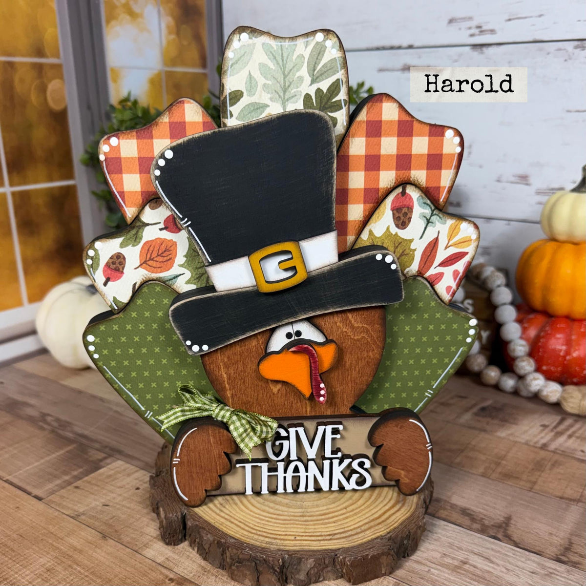 Handmade Wooden Thanksgiving Turkey With Give Thanks Sign