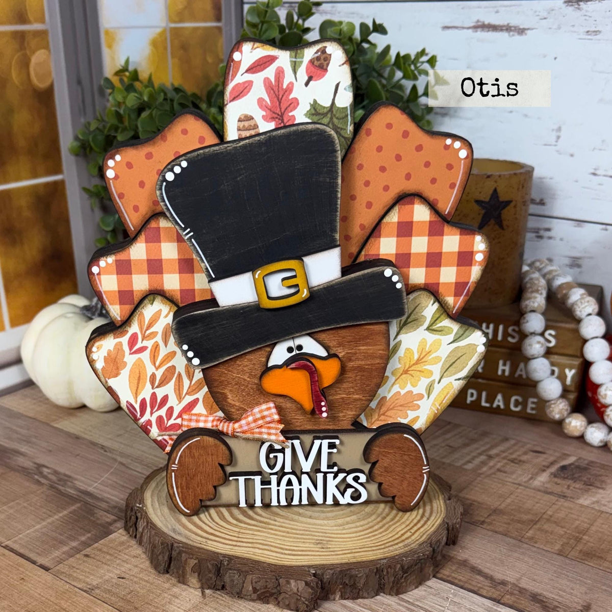 Handmade Wooden Thanksgiving Turkey With Give Thanks Sign