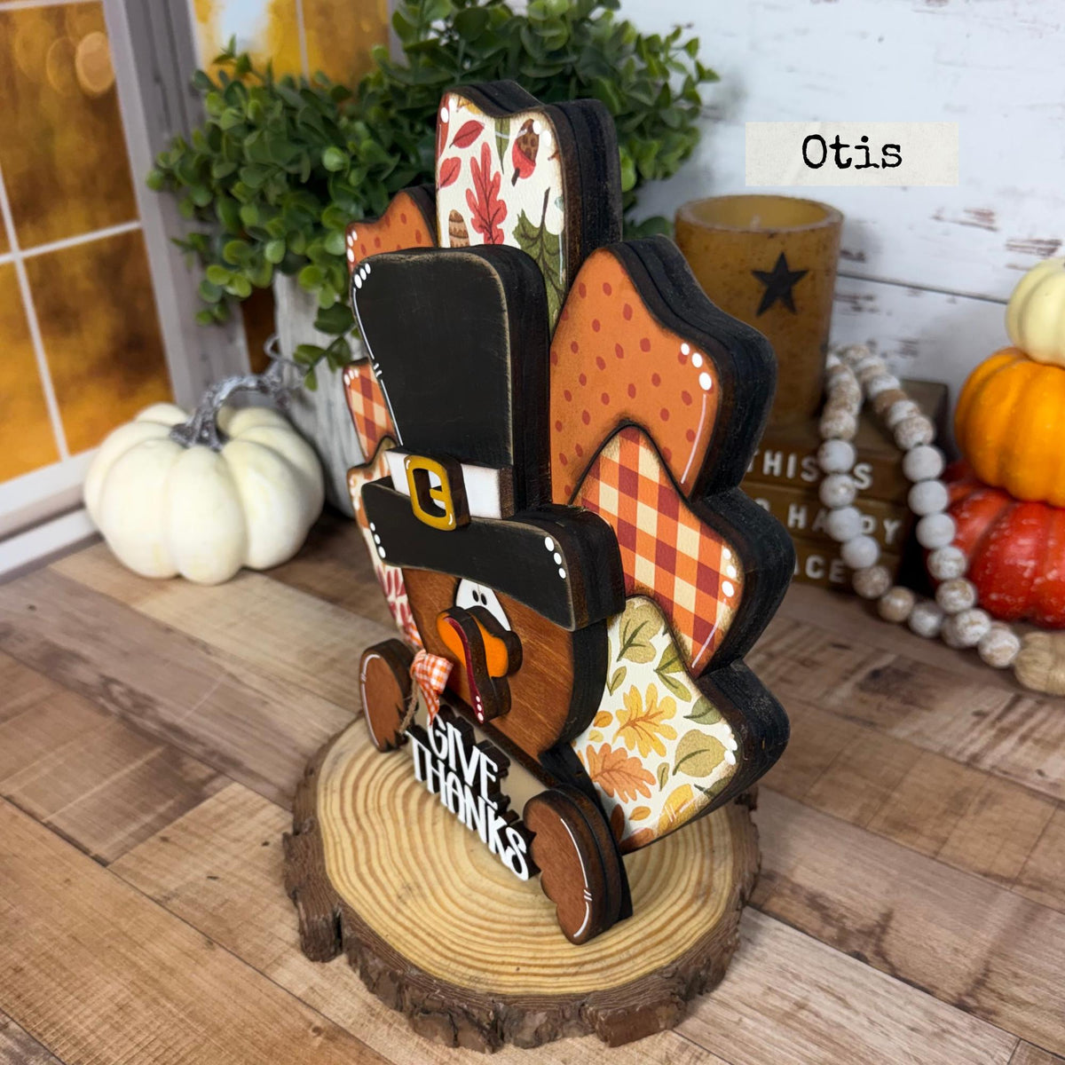 Handmade Wooden Thanksgiving Turkey With Give Thanks Sign
