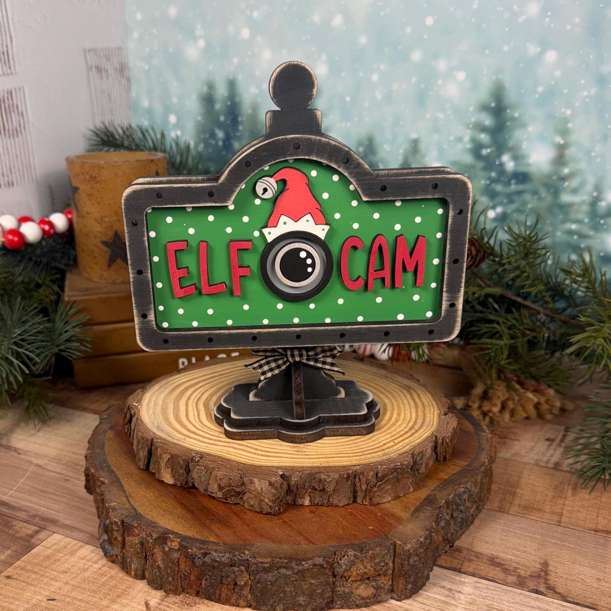 Rustic Elf Cam Interchangeable Christmas Sign