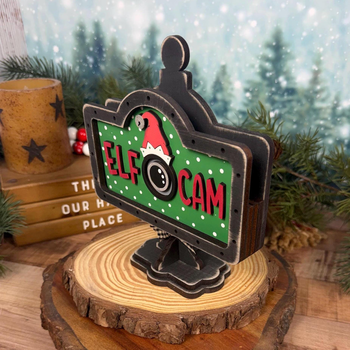 Rustic Elf Cam Interchangeable Christmas Sign