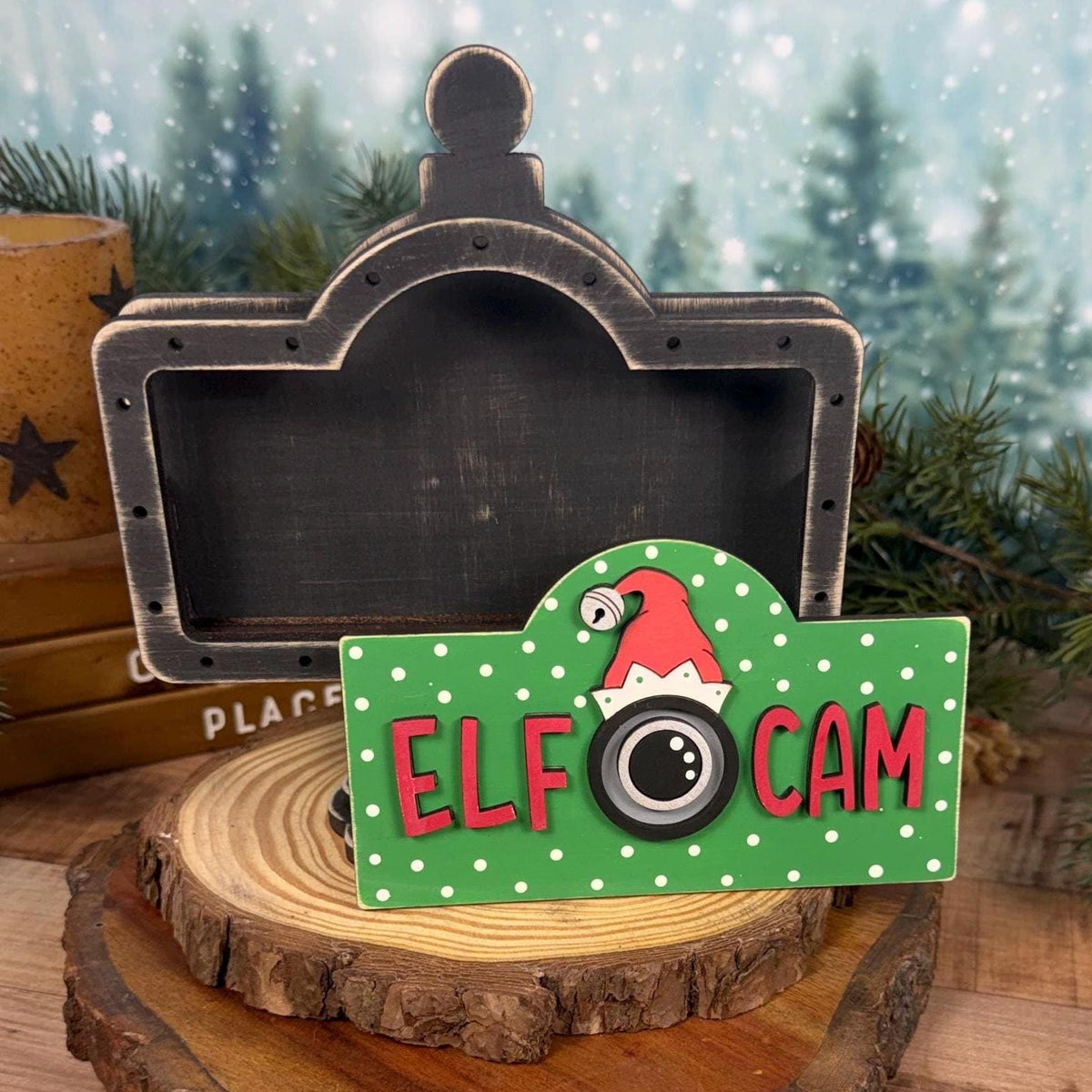 Rustic Elf Cam Interchangeable Christmas Sign