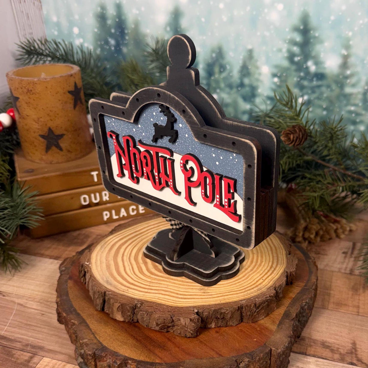 Rustic North Pole Interchangeable Mini Sign for Christmas