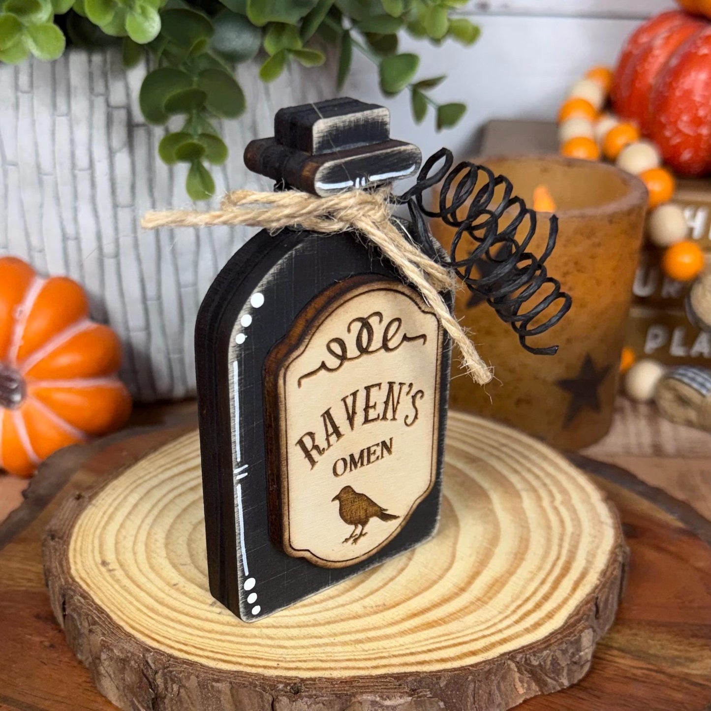 Poison Bottle Decor, Witch Curse Halloween Apothecary Set, Raven's Omen