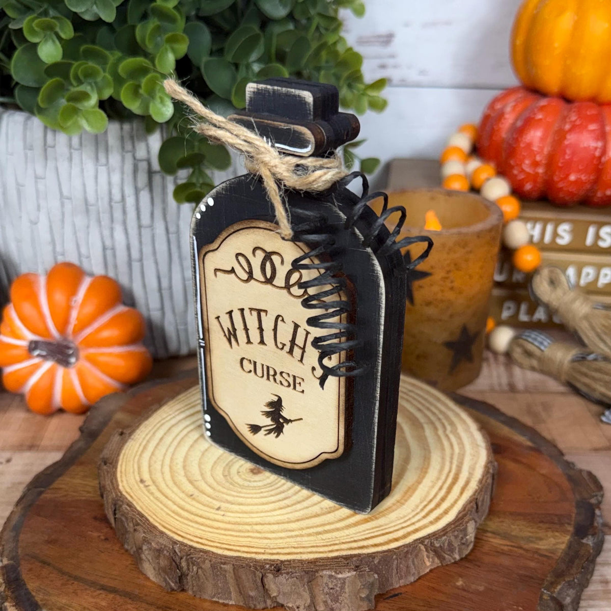 Poison Bottle Decor, Witch Curse Halloween Apothecary Set, Raven's Omen