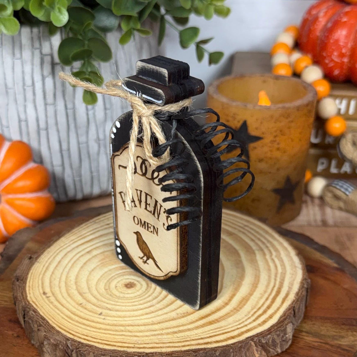 Poison Bottle Decor, Witch Curse Halloween Apothecary Set, Raven's Omen