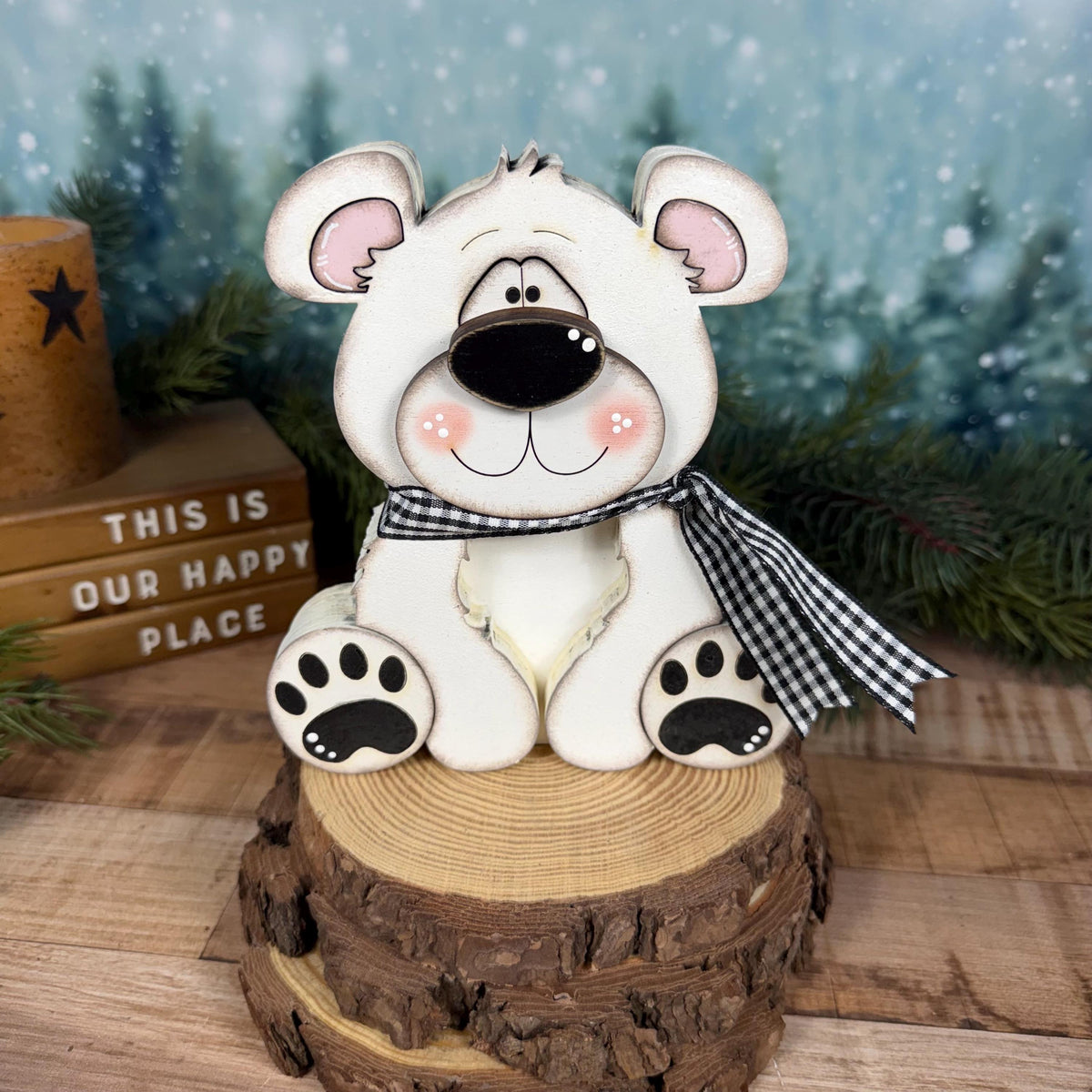 Polar Bear Shelf Sitter, Chunky Wooden Winter Decor, Hand Painted Christmas Bear