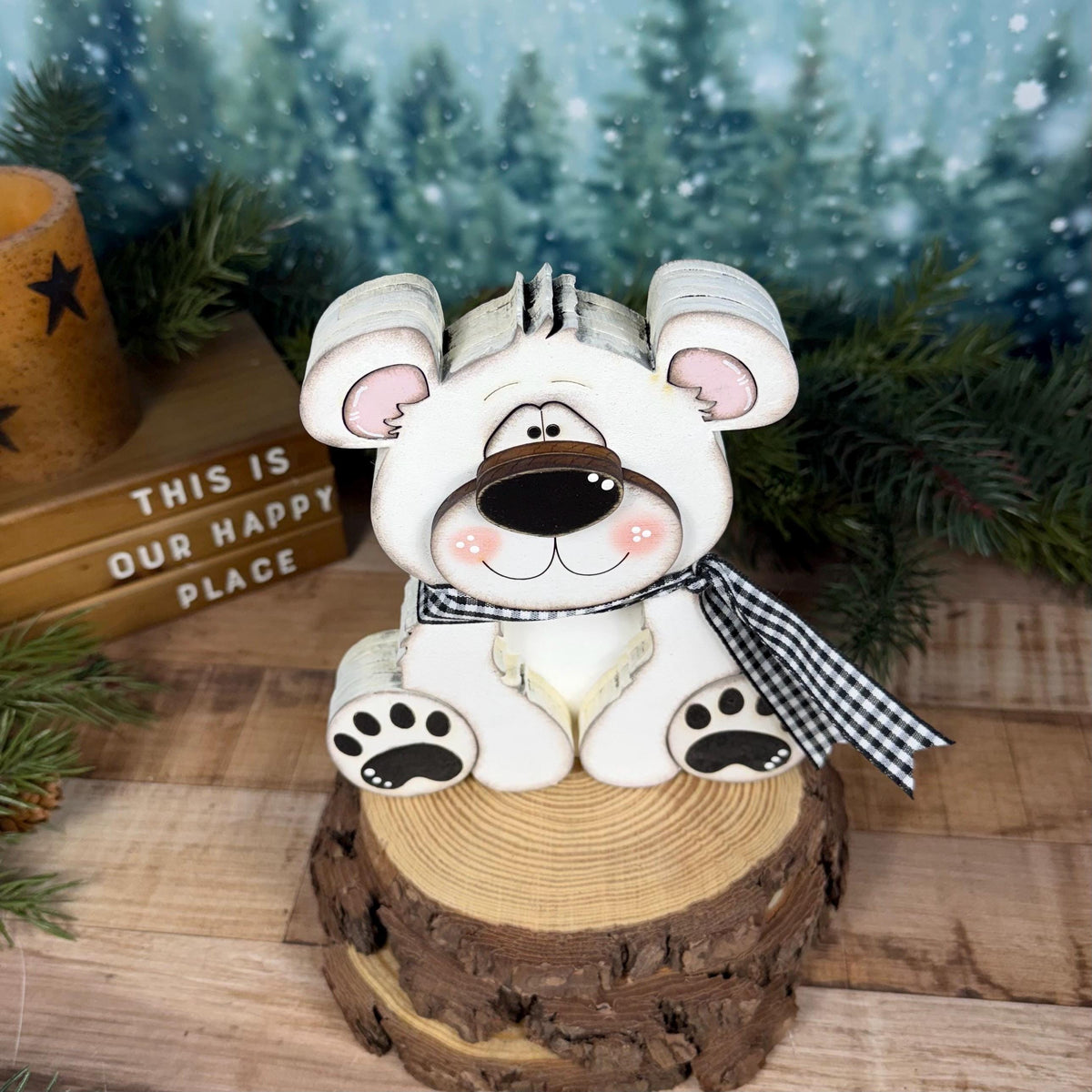 Polar Bear Shelf Sitter, Chunky Wooden Winter Decor, Hand Painted Christmas Bear
