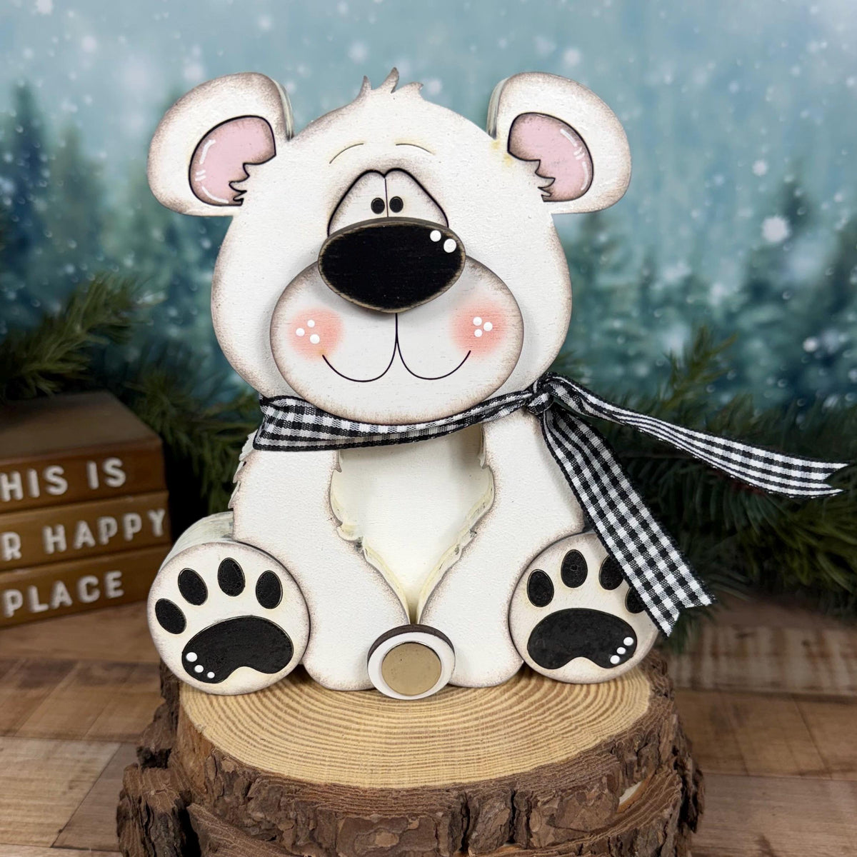 Interchangeable Polar Bear Shelf Sitter, Wooden Winter Bear, Magnetic Seasonal Decor, Christmas Bear