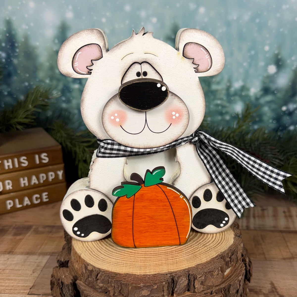 Interchangeable Polar Bear Shelf Sitter, Wooden Winter Bear, Magnetic Seasonal Decor, Christmas Bear