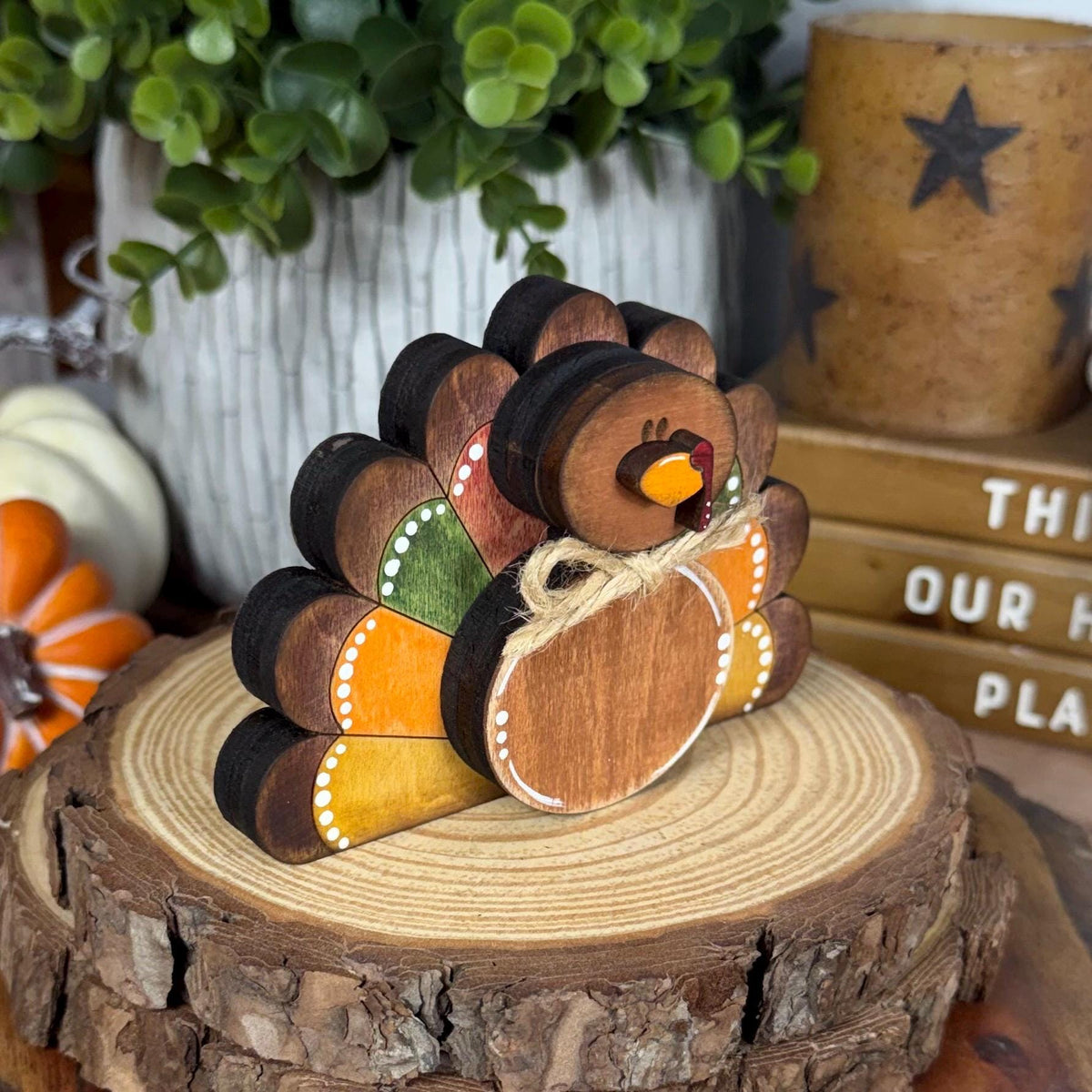 Rustic Thanksgiving Decor, Pilgrim Shelf Sitters, Turkey and Pumpkin
