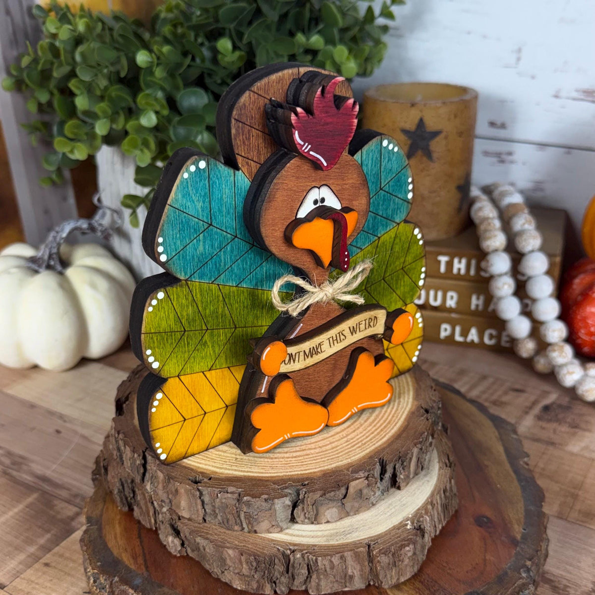 Chunky Rustic Wooden Turkey: Thanksgiving Shelf Sitter