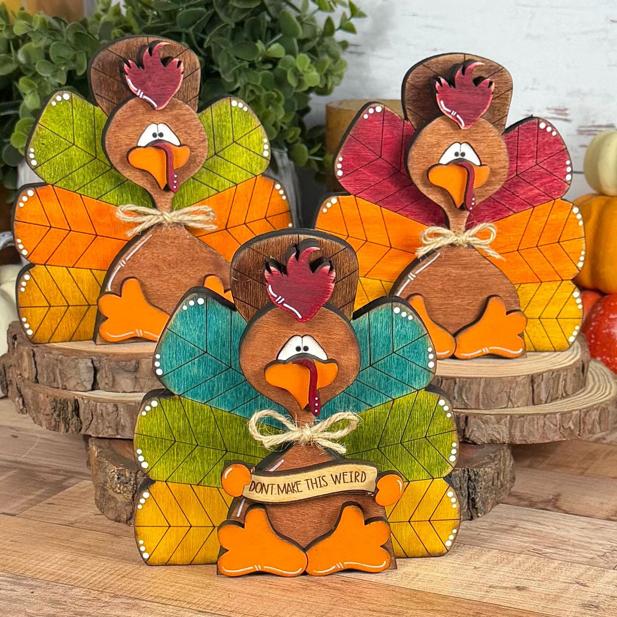 Chunky Rustic Wooden Turkey: Thanksgiving Shelf Sitter