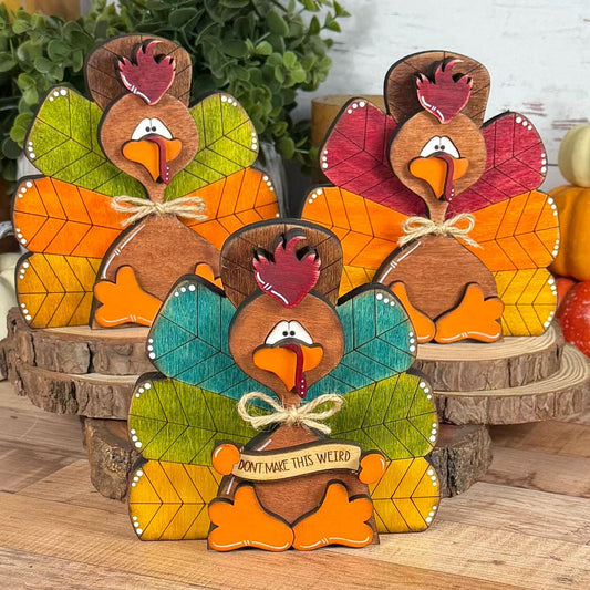 Chunky Rustic Wooden Turkey: Thanksgiving Shelf Sitter