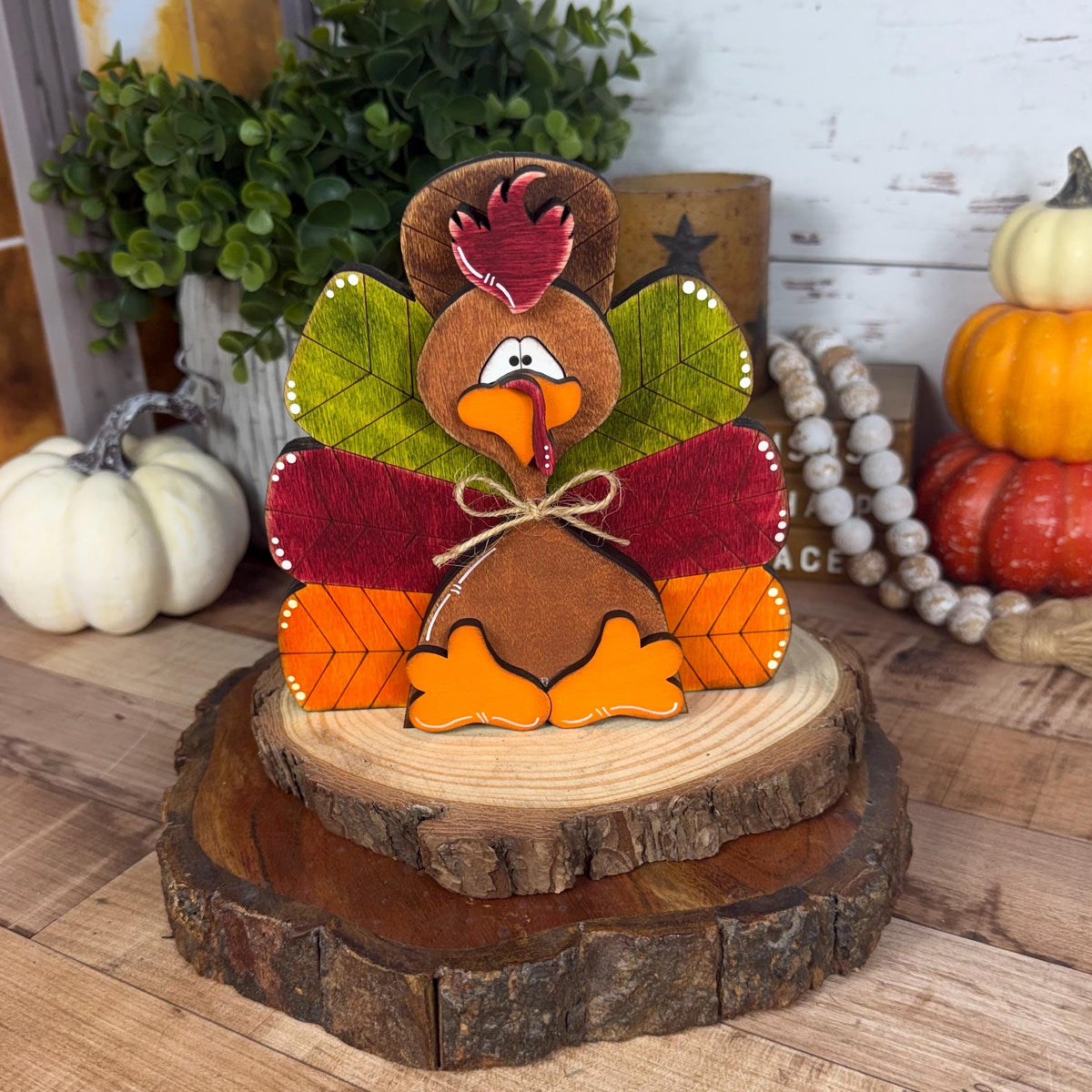 Personalizable Chunky Rustic Wooden Turkey: Thanksgiving Shelf Sitter