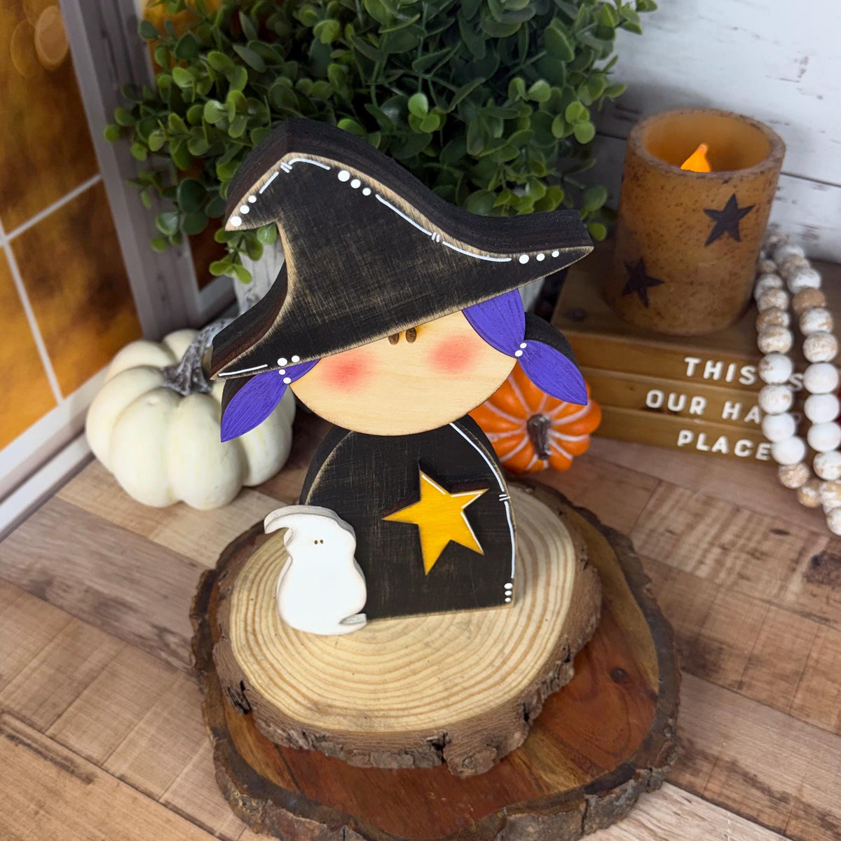 Not-So-Spooky Wood Witch Farmhouse Halloween Décor, Rustic Charm, Primitive Style