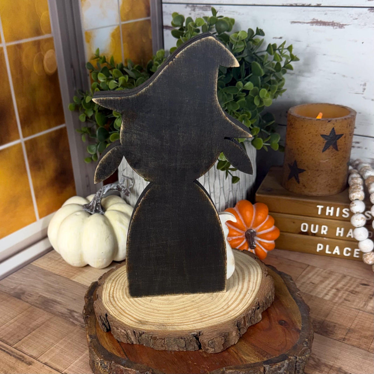 Not-So-Spooky Wood Witch Farmhouse Halloween Décor, Rustic Charm, Primitive Style