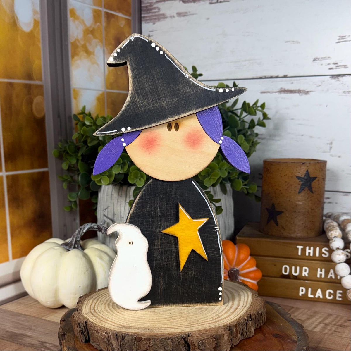 Not-So-Spooky Wood Witch Farmhouse Halloween Décor, Rustic Charm, Primitive Style