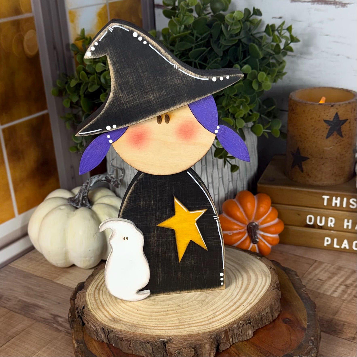 Not-So-Spooky Wood Witch Farmhouse Halloween Décor, Rustic Charm, Primitive Style