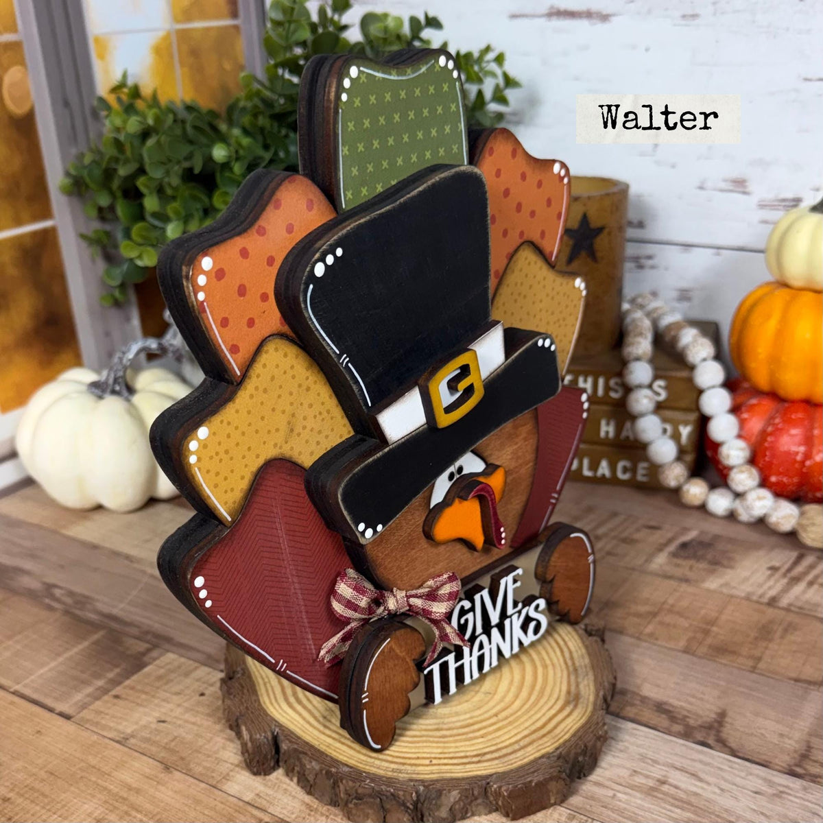 Handmade Wooden Thanksgiving Turkey With Give Thanks Sign