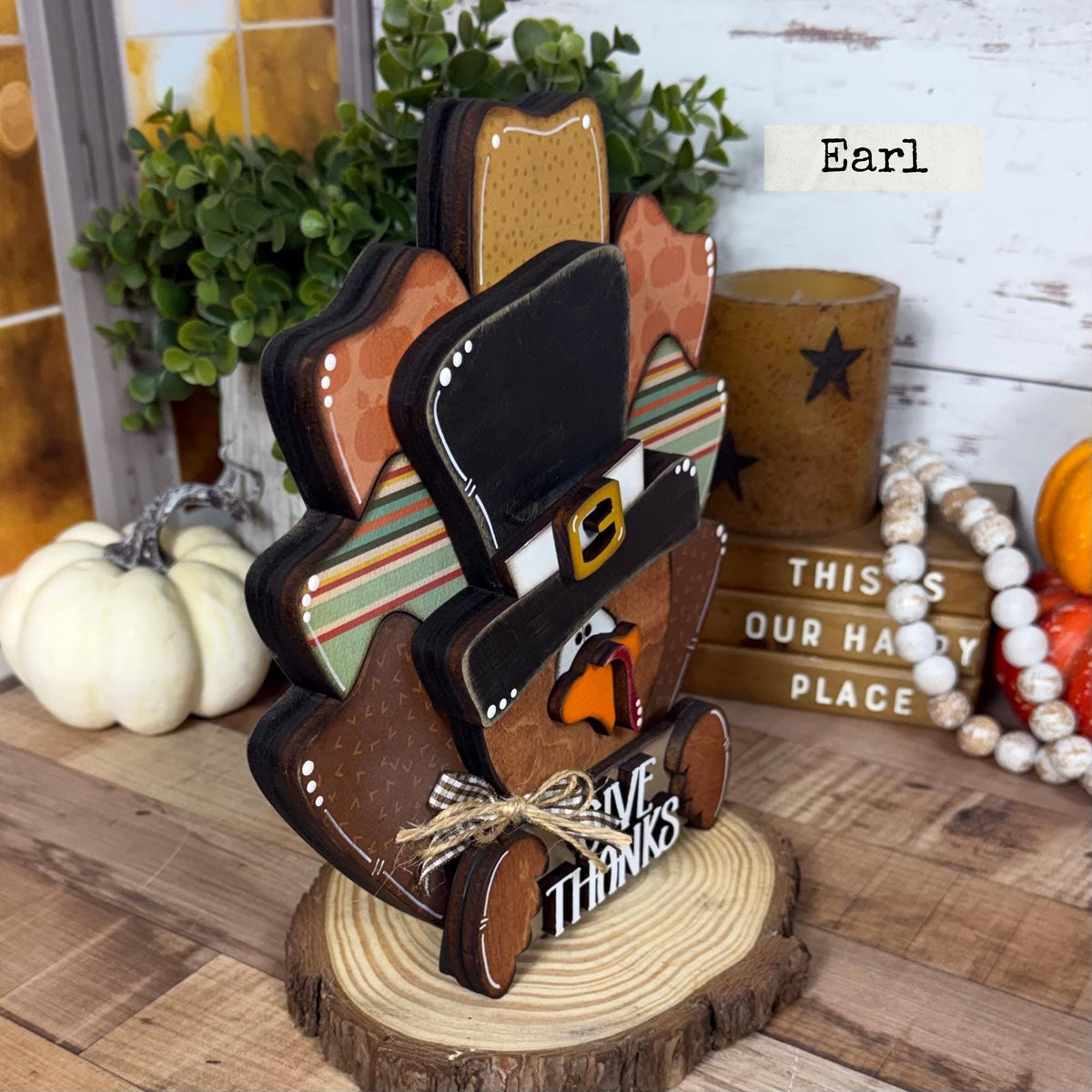 Handmade Wooden Thanksgiving Turkey With Give Thanks Sign