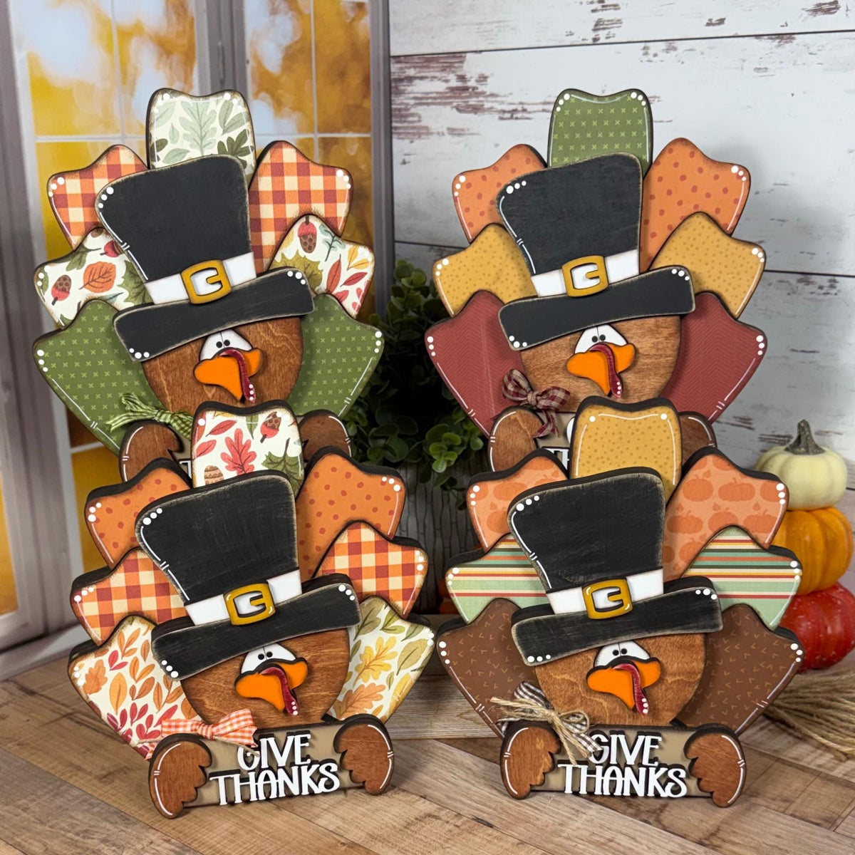 Handmade Wooden Thanksgiving Turkey With Give Thanks Sign