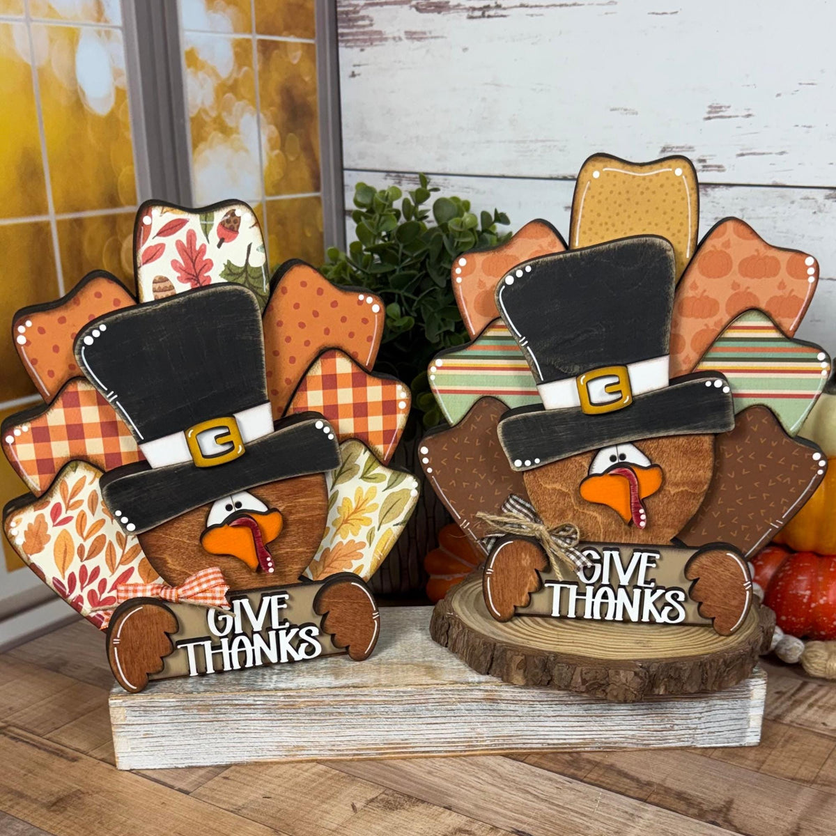 Handmade Wooden Thanksgiving Turkey With Give Thanks Sign