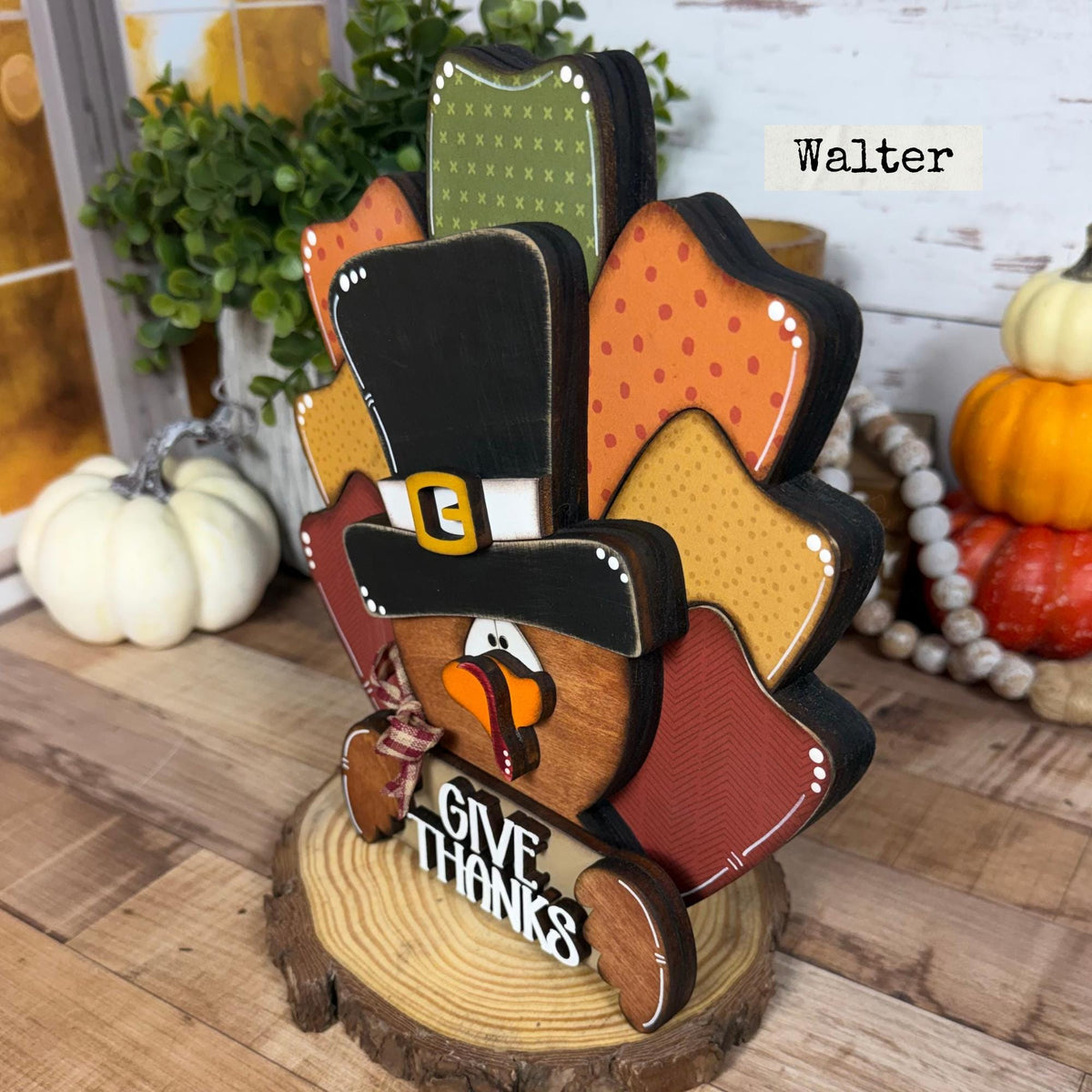 Handmade Wooden Thanksgiving Turkey With Give Thanks Sign