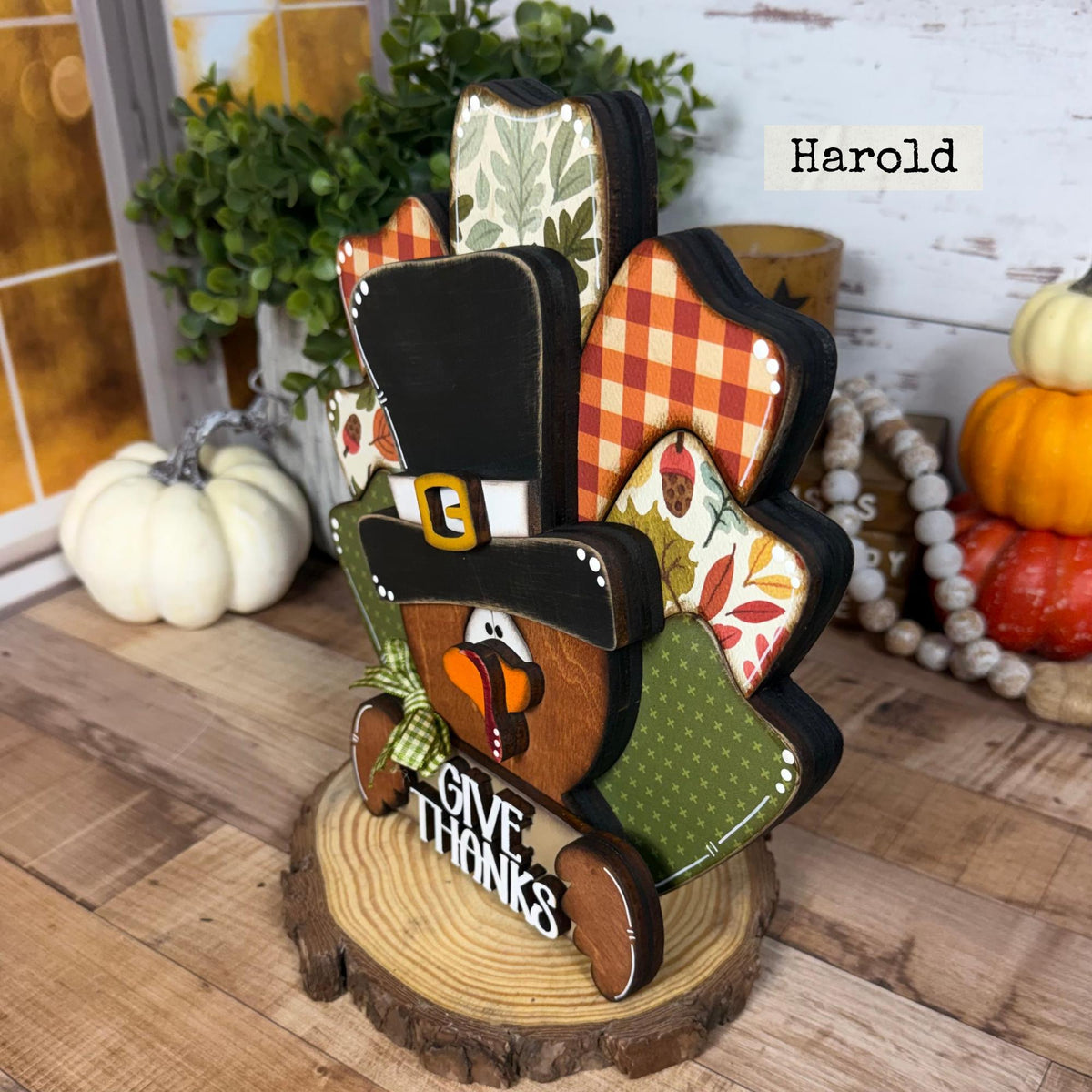 Handmade Wooden Thanksgiving Turkey With Give Thanks Sign