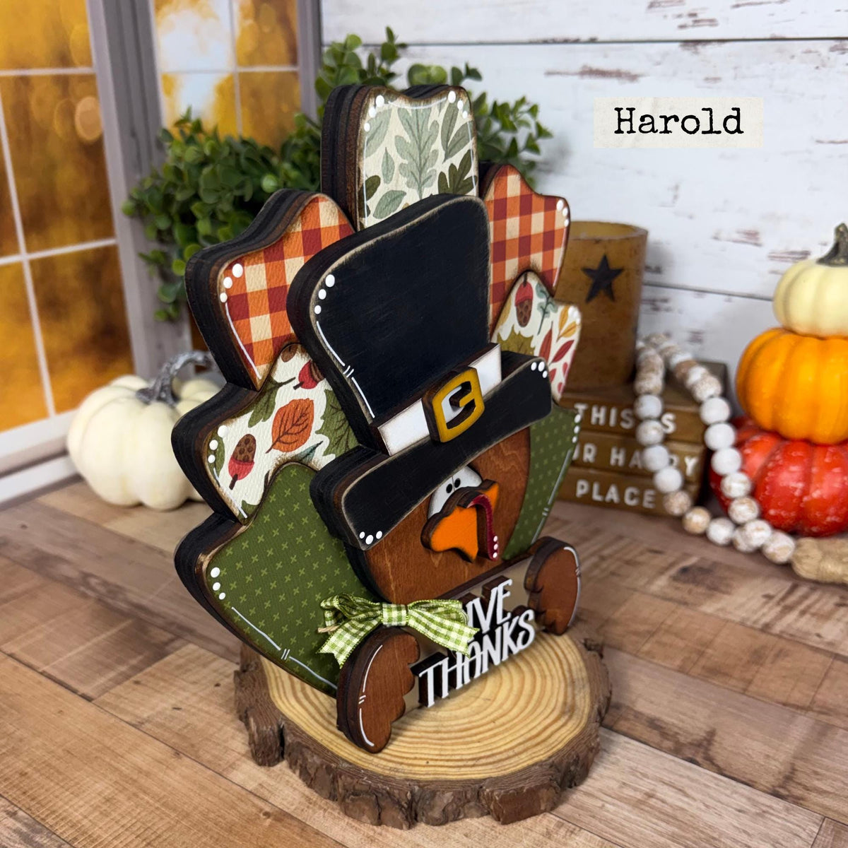 Handmade Wooden Thanksgiving Turkey With Give Thanks Sign